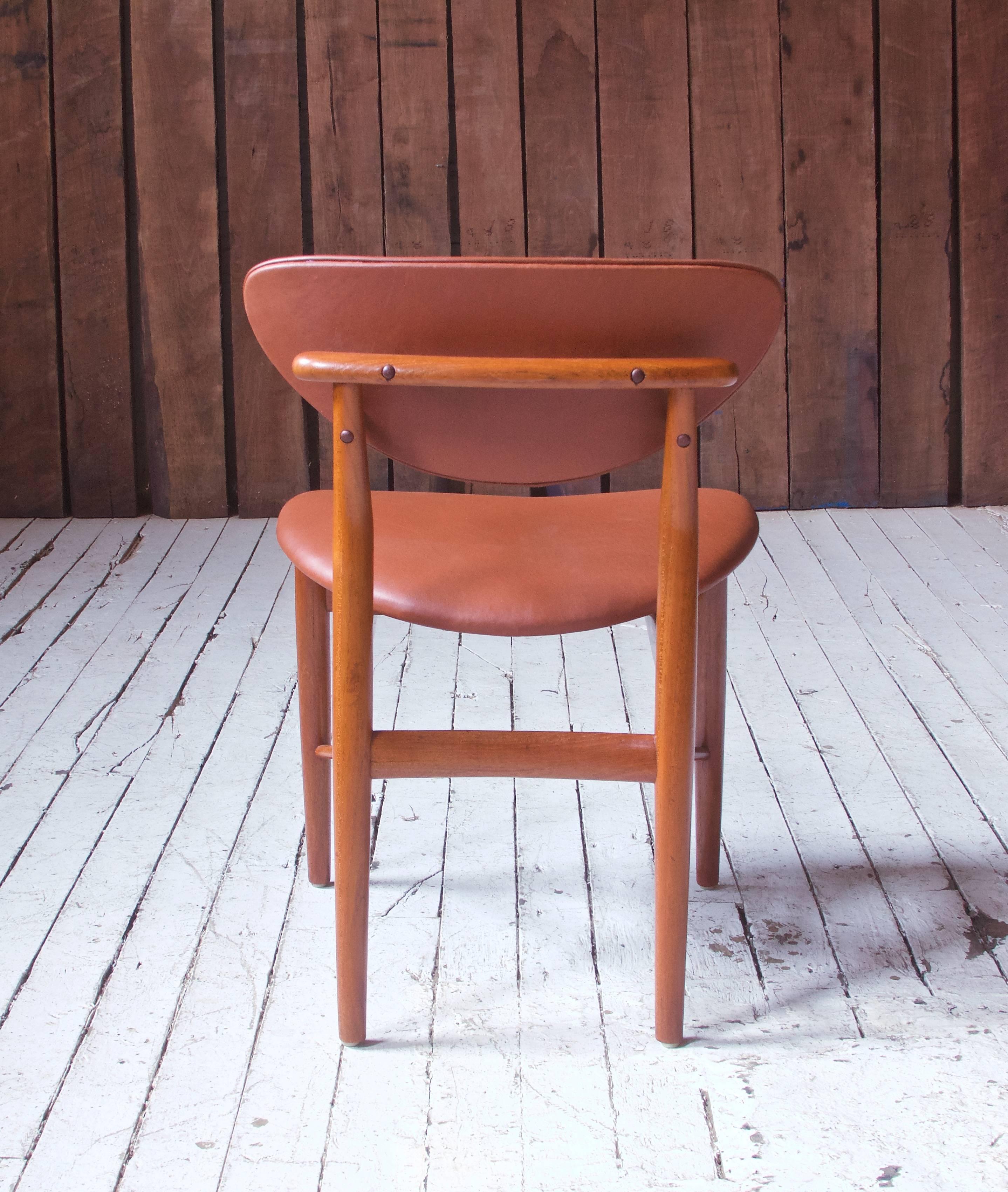 Scandinavian Modern Finn Juhl Side Chair Model-108 in Teak and Leather; Denmark, 1946