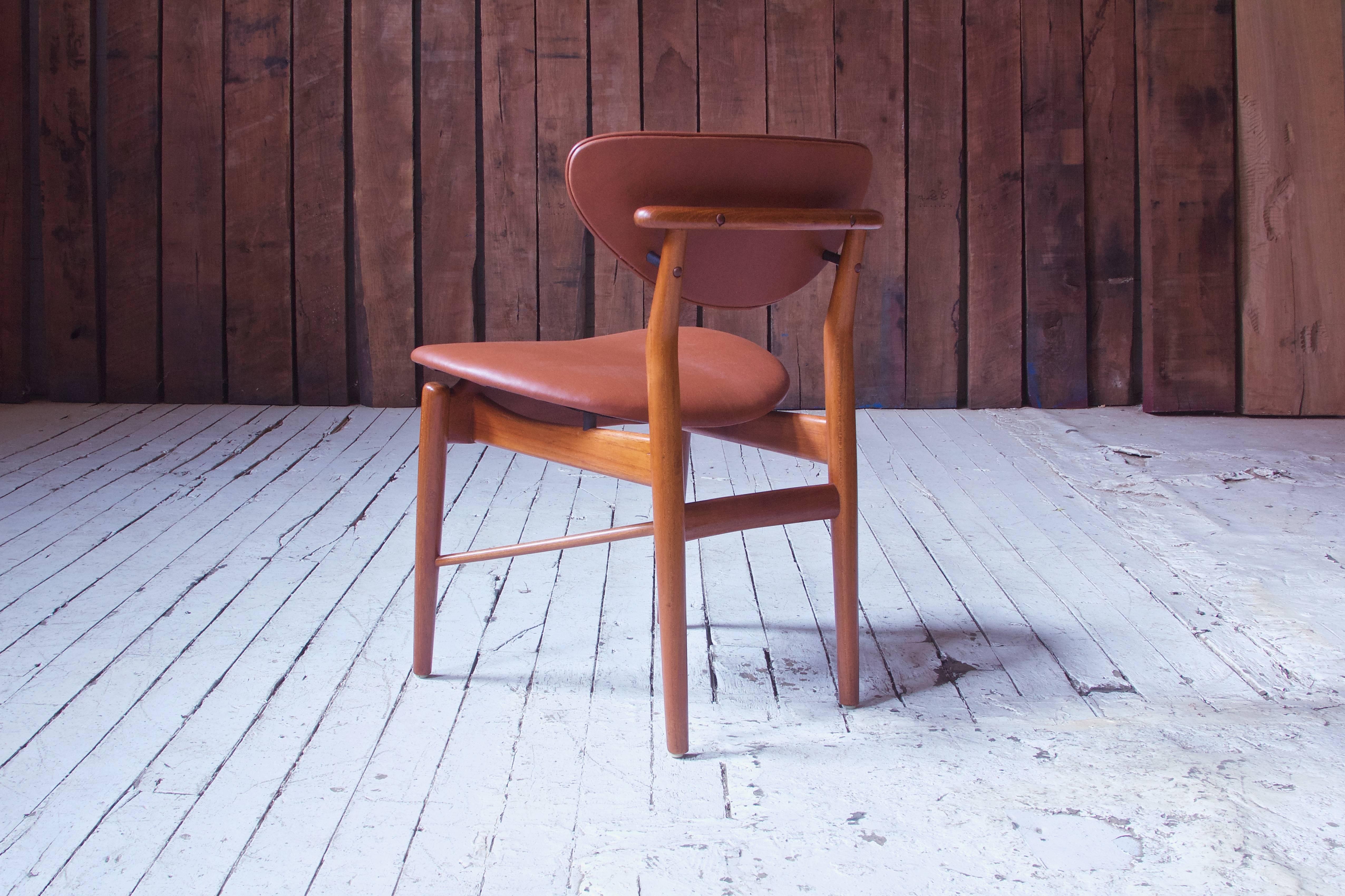 Mid-20th Century Finn Juhl Side Chair Model-108 in Teak and Leather; Denmark, 1946