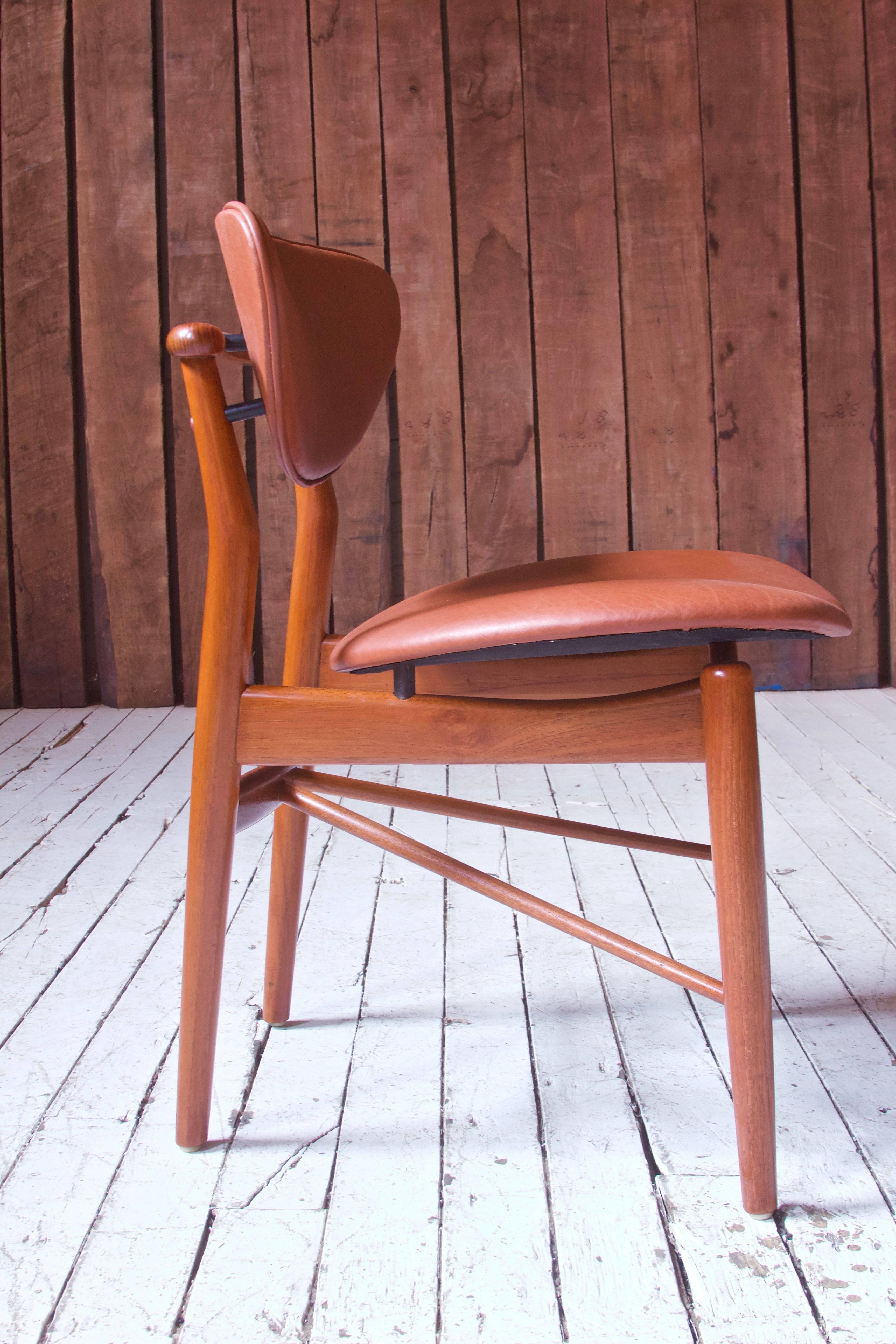Danish Finn Juhl Side Chair Model-108 in Teak and Leather; Denmark, 1946