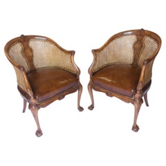 Fine Pair Walnut & carved Bergere Tub Shaped Chair