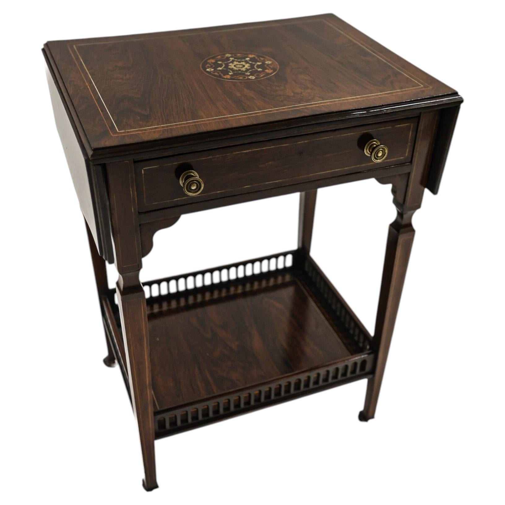 Edwardian Rosewood Inlaid Drop Leaf Table For Sale