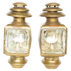 Pair Edwardian Veteran car Brass side oil lamps
