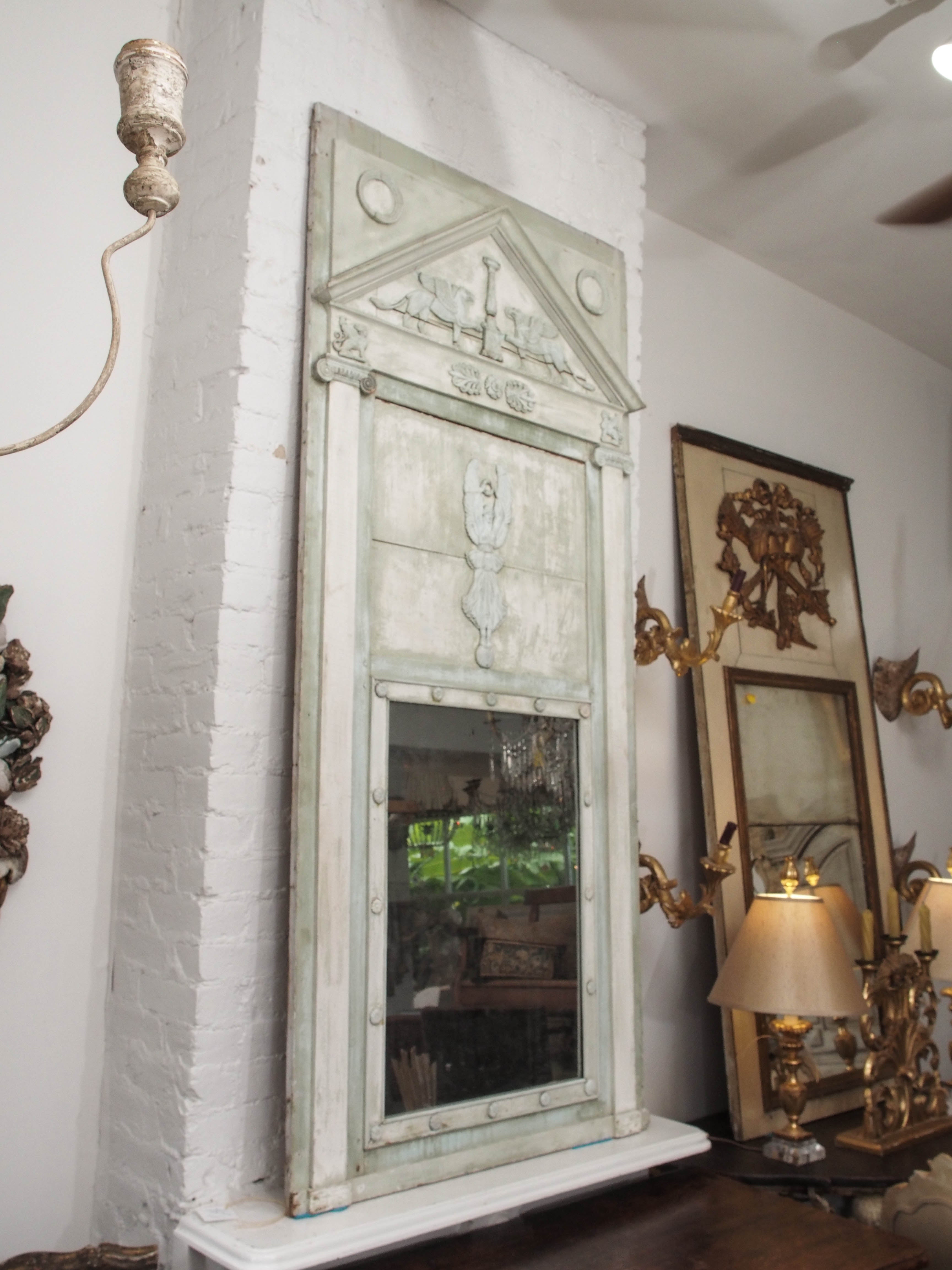 Painted Directoire 19th Century Trumeau Mirror For Sale 2