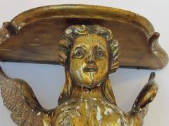19th Century Carved Gesso & Giltwood Angel Wall Bracket