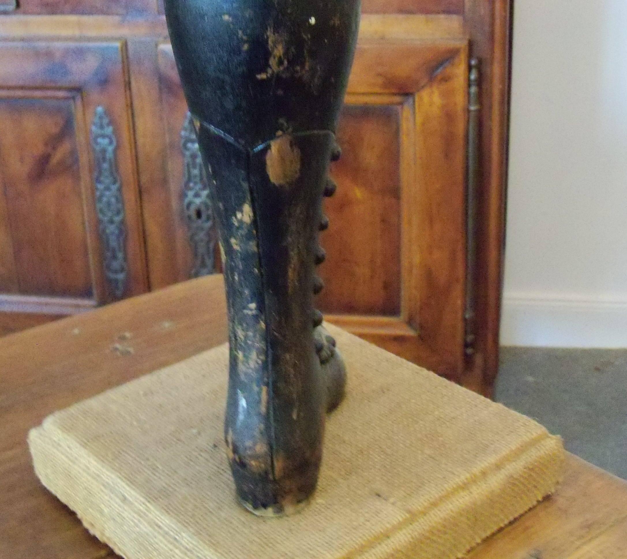 Burlap 19th Century Wooden Mannequin Boot Lamp For Sale