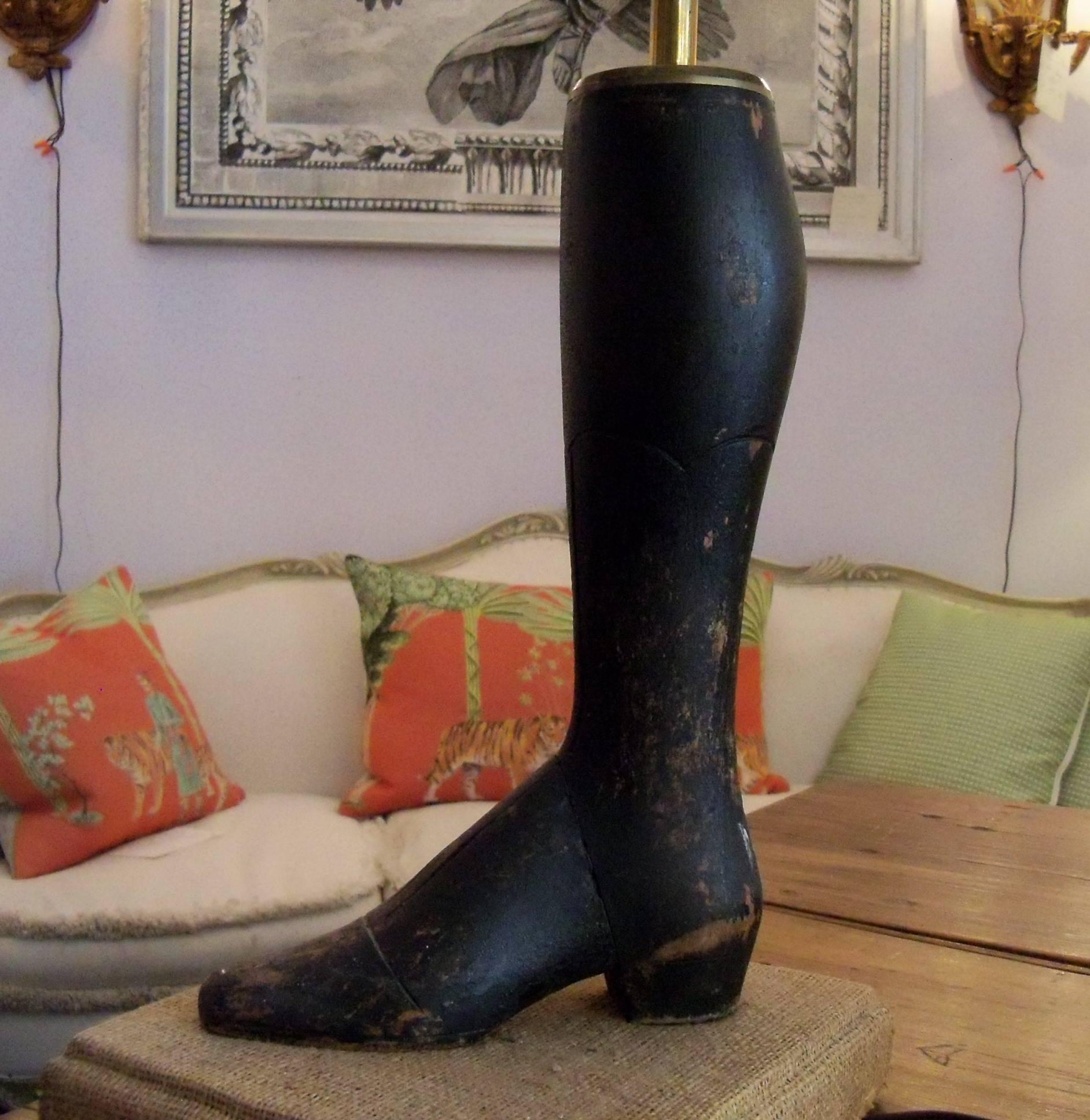 Carved 19th Century Wooden Mannequin Boot Lamp For Sale