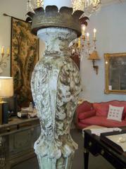 19th Century Italian Carved and Painted Wood Candlestick