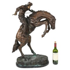 Large “Bronco Buster” Bronze After Frederic Remington, Marble Base, 34.5" H