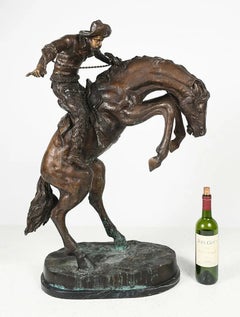 Large “Bronco Buster” Bronze After Frederic Remington, Marble Base, 34.5" H