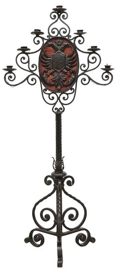 Gorgeous Antique Lamp, Monumental, Spanish Wrought Iron, 7-Lt. Floor Candelbraum