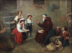 Oil Painting, "A Lesson in Scripture", Framed, After Francesco Bergamini, Vin.