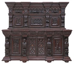 Antique Sideboard, Monumental, English Gothic, Elizabethan Revival, Carved Oak!!