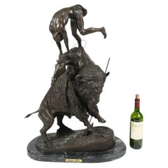 Sculpture, Bronze, The Buffalo Horse, After Frederic Remington, 33" Marble Base!