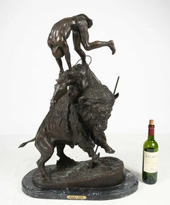 Sculpture, Bronze, The Buffalo Horse, After Frederic Remington, 33" Marble Base!