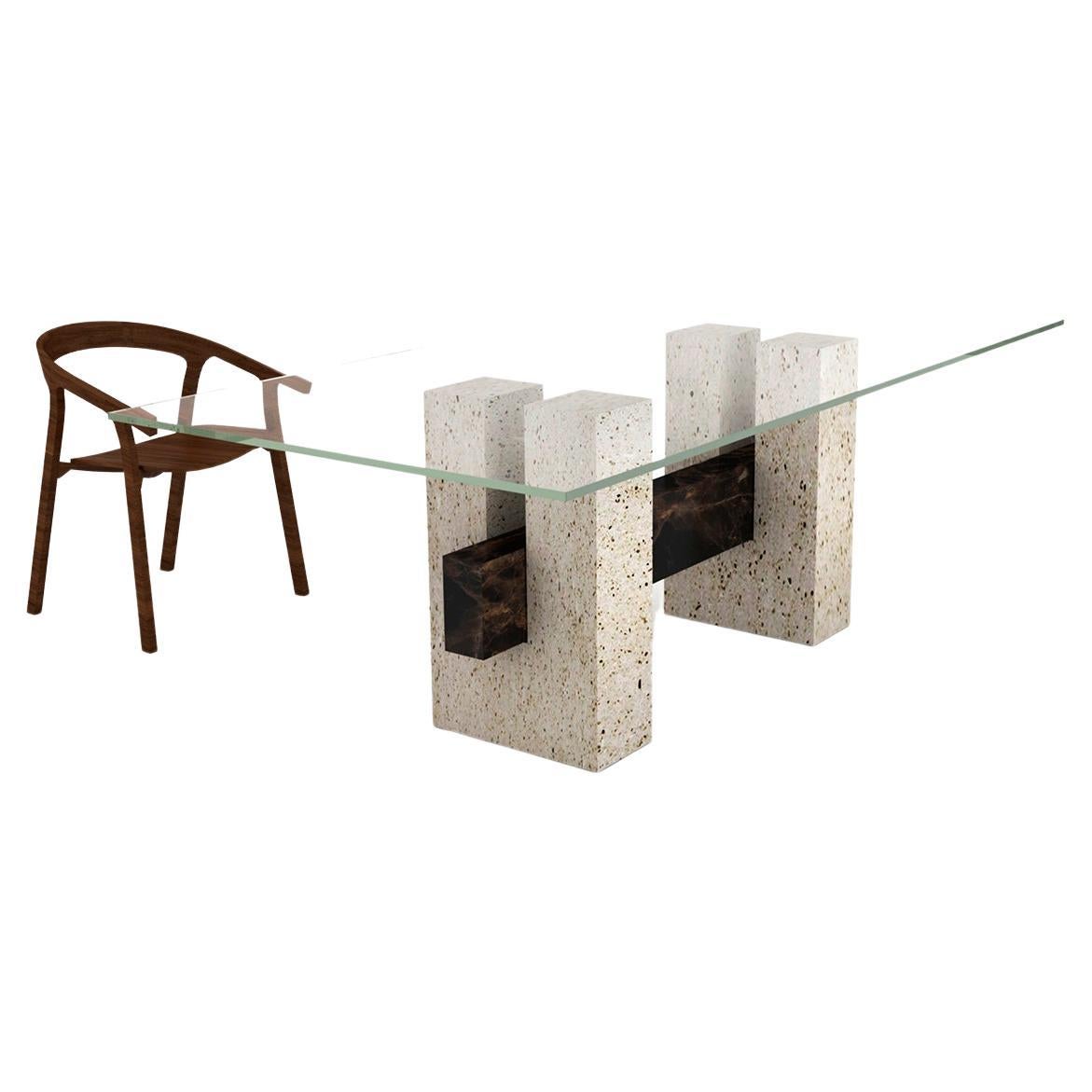 Table à manger design en marbre Tapies Joaquín Moll Travertin Oxyde Ardoise en vente