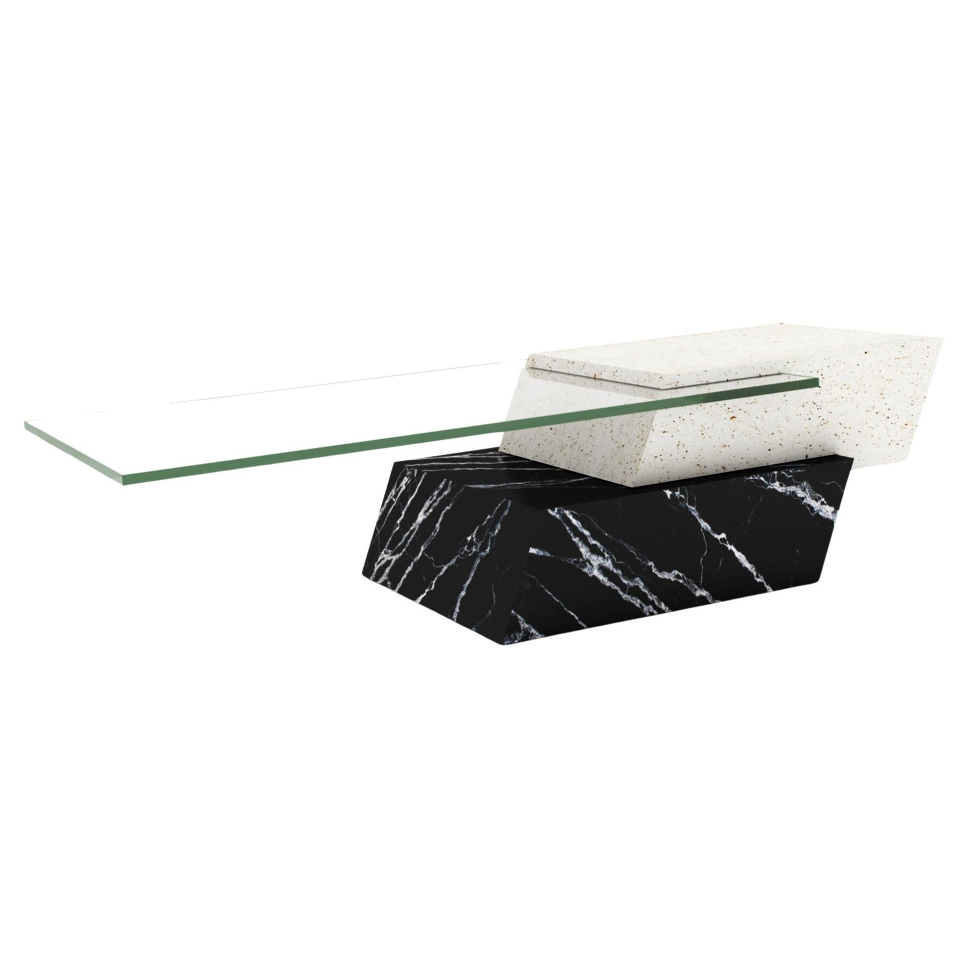 LIDO Marmor Design Couchtisch Travertin, Marquina & Kristall Joaquín Moll im Angebot