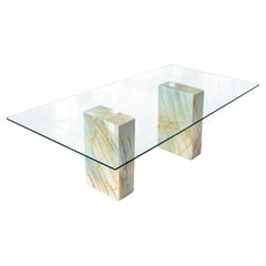 Columns Dining Table Calacatta Italian Marble Bases & Glass Top Premium Marble
