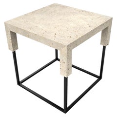 Tossa Marble Design Side Table Campaspero Limestone & Black Iron Bespoke Table