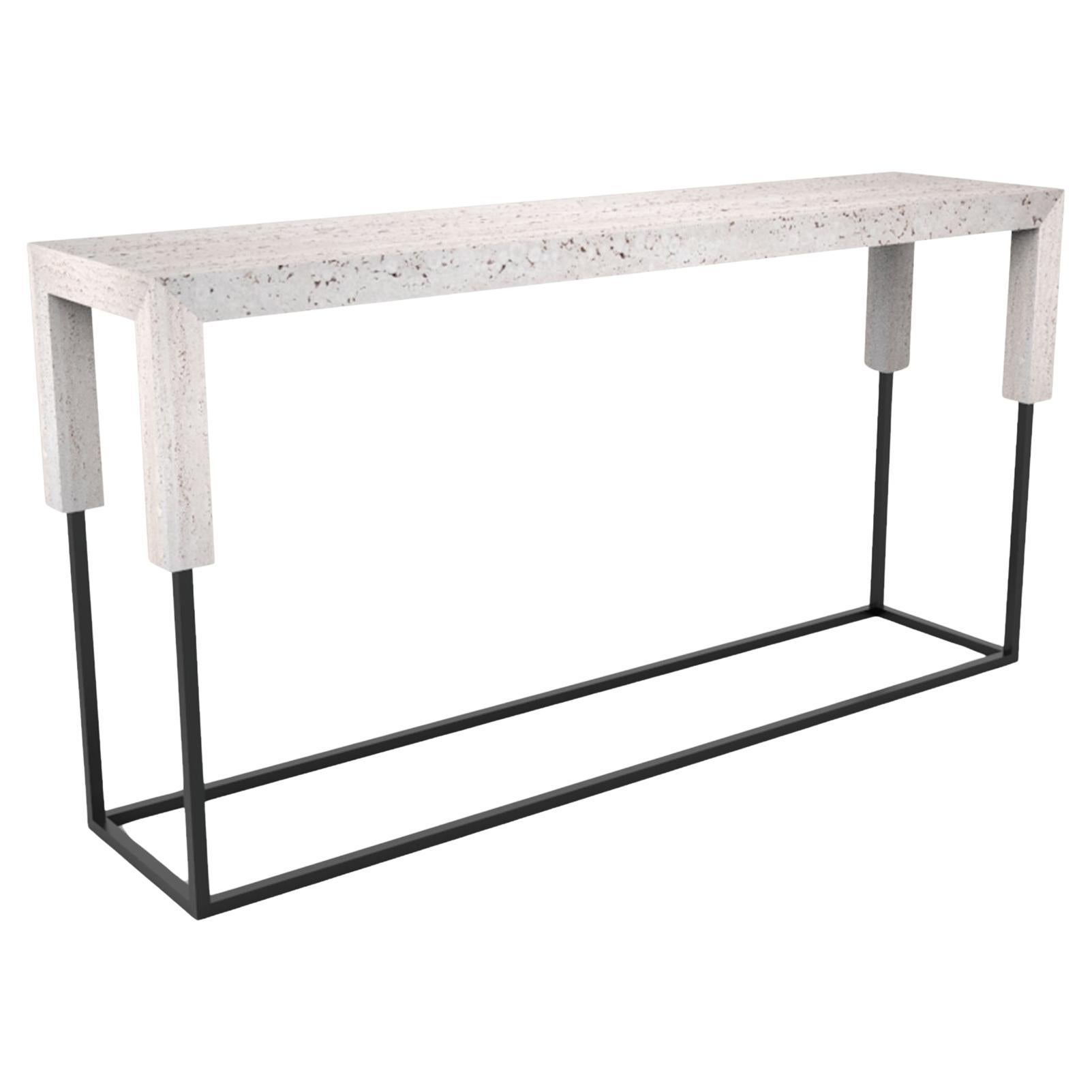Tossa Console italienne en marbre travertin et fer noir Table console de luxe Meddel