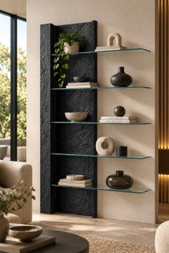 Bücherregal „Maya Black Slate“ aus Naturstein mit Glasböden von Joaquín Moll, Spanien