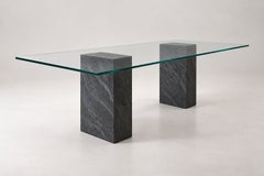 Black Slate Natural Stone Dining Table, Glass Top Modern Design Joaquín Moll