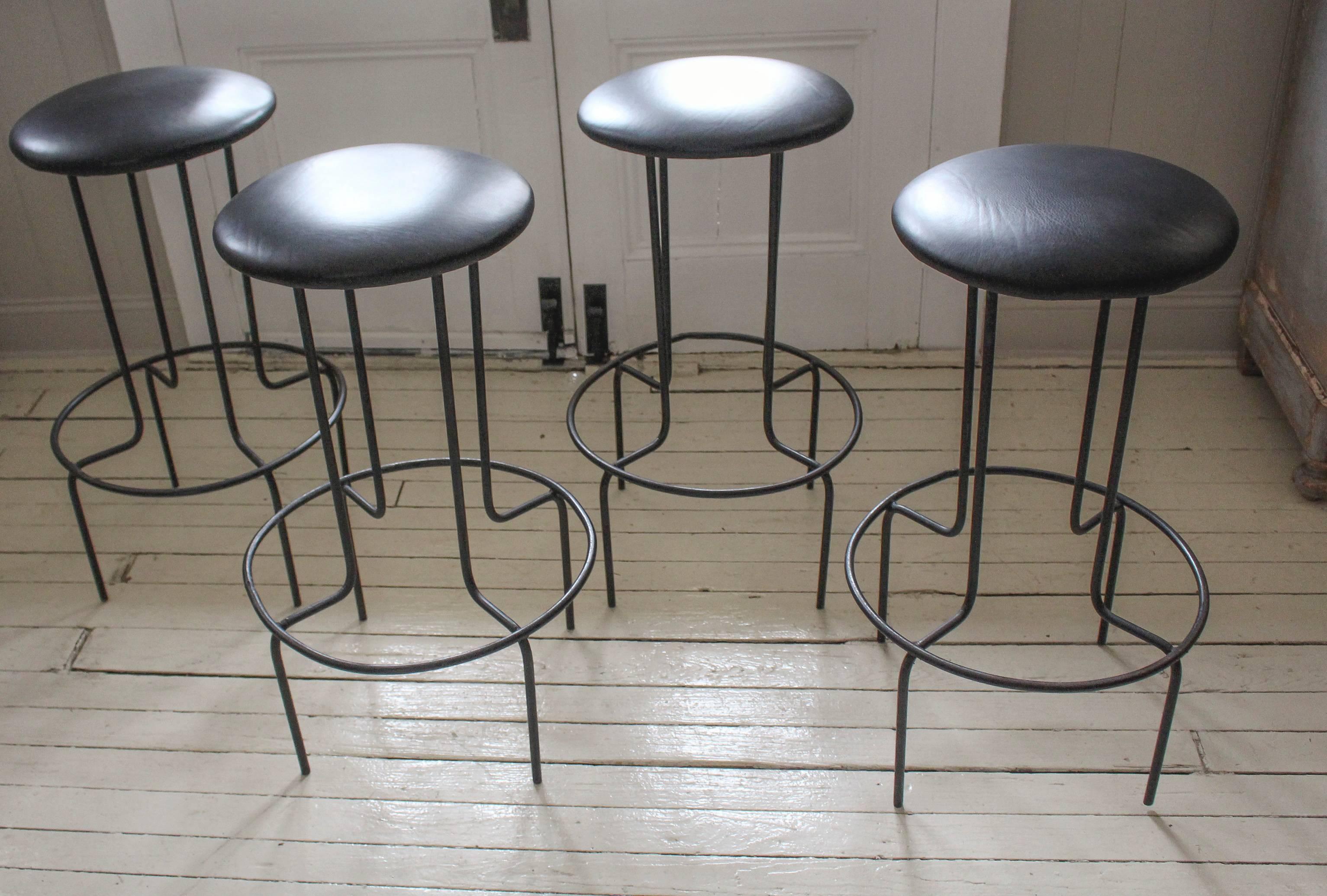 Pair of Mid-Century Iron Stools Made in the USA For Sale 3