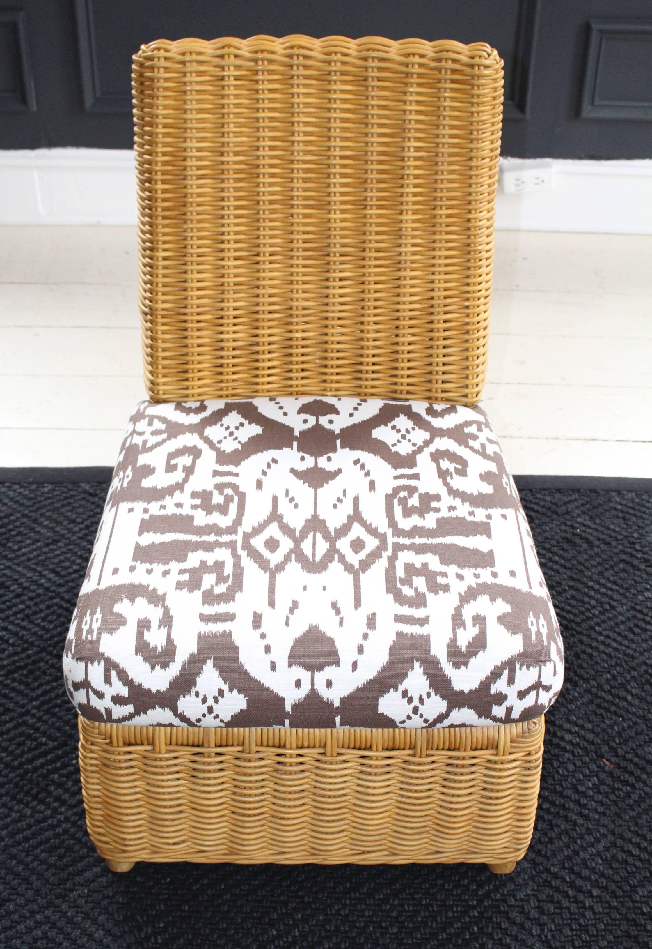 Pair of Angelo Donghia Wicker Slipper Chairs with Matching Ottoman 2