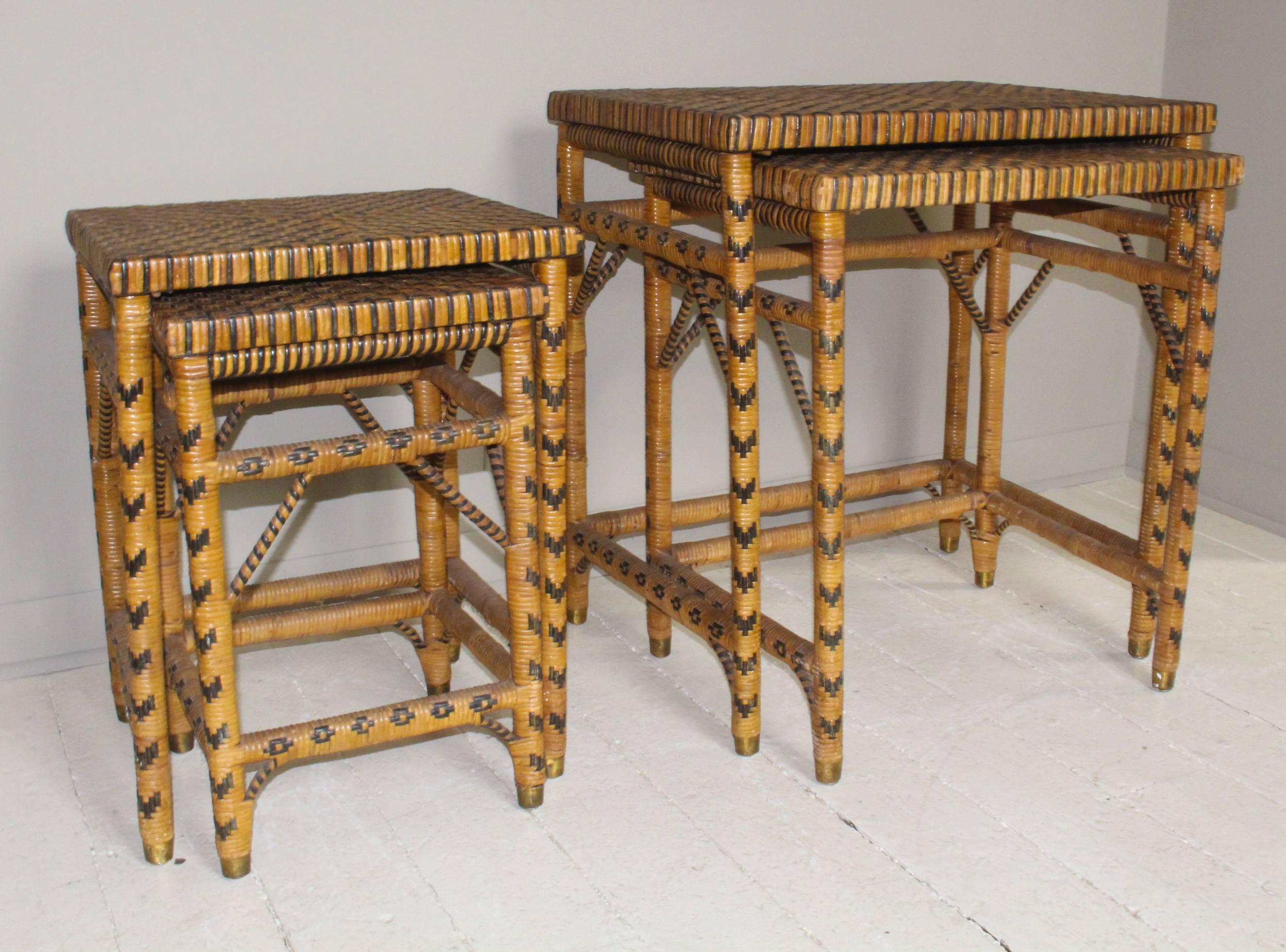 Set of Four Rattan Nesting Tables In Good Condition In New Preston, CT