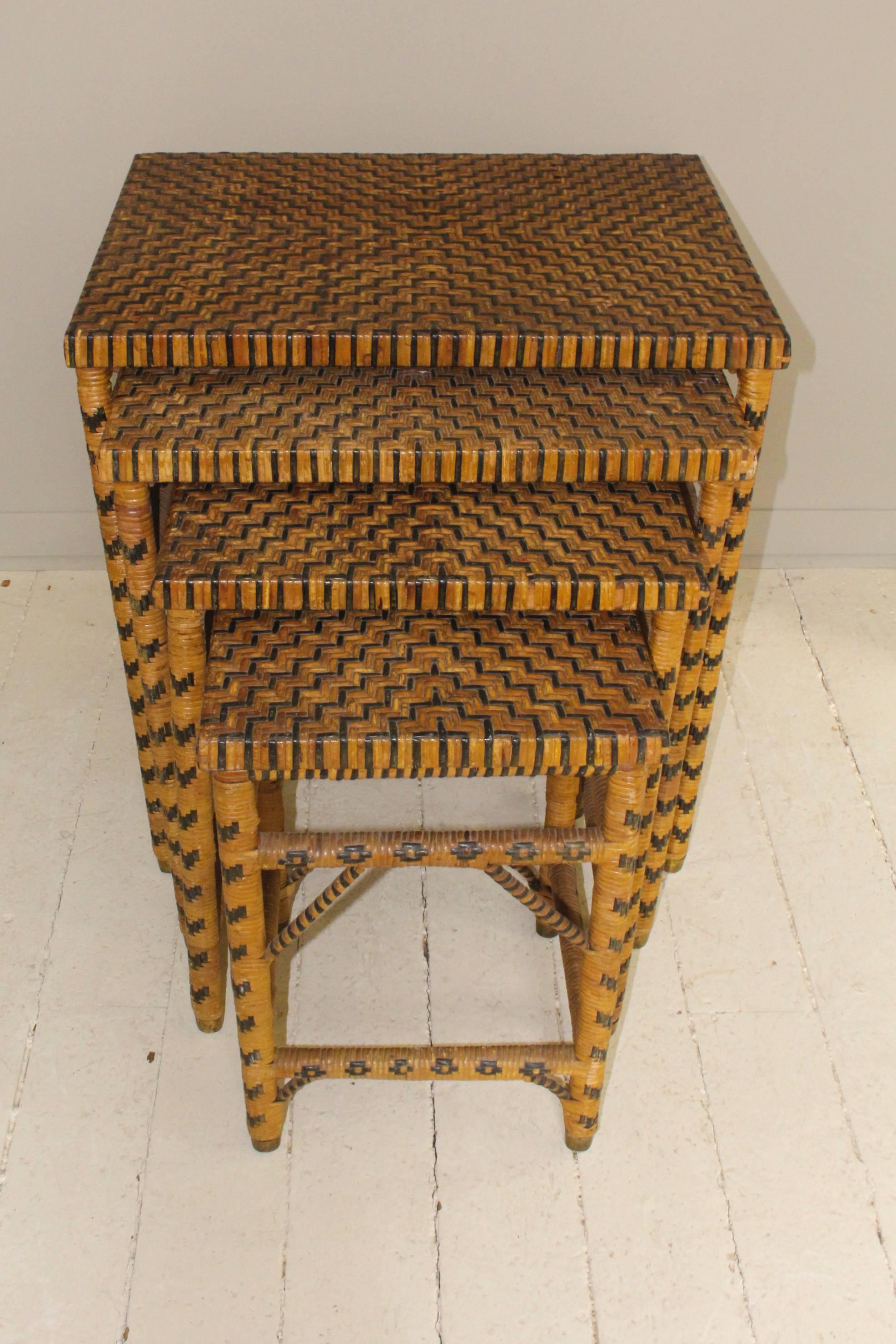 Late 20th Century Set of Four Rattan Nesting Tables