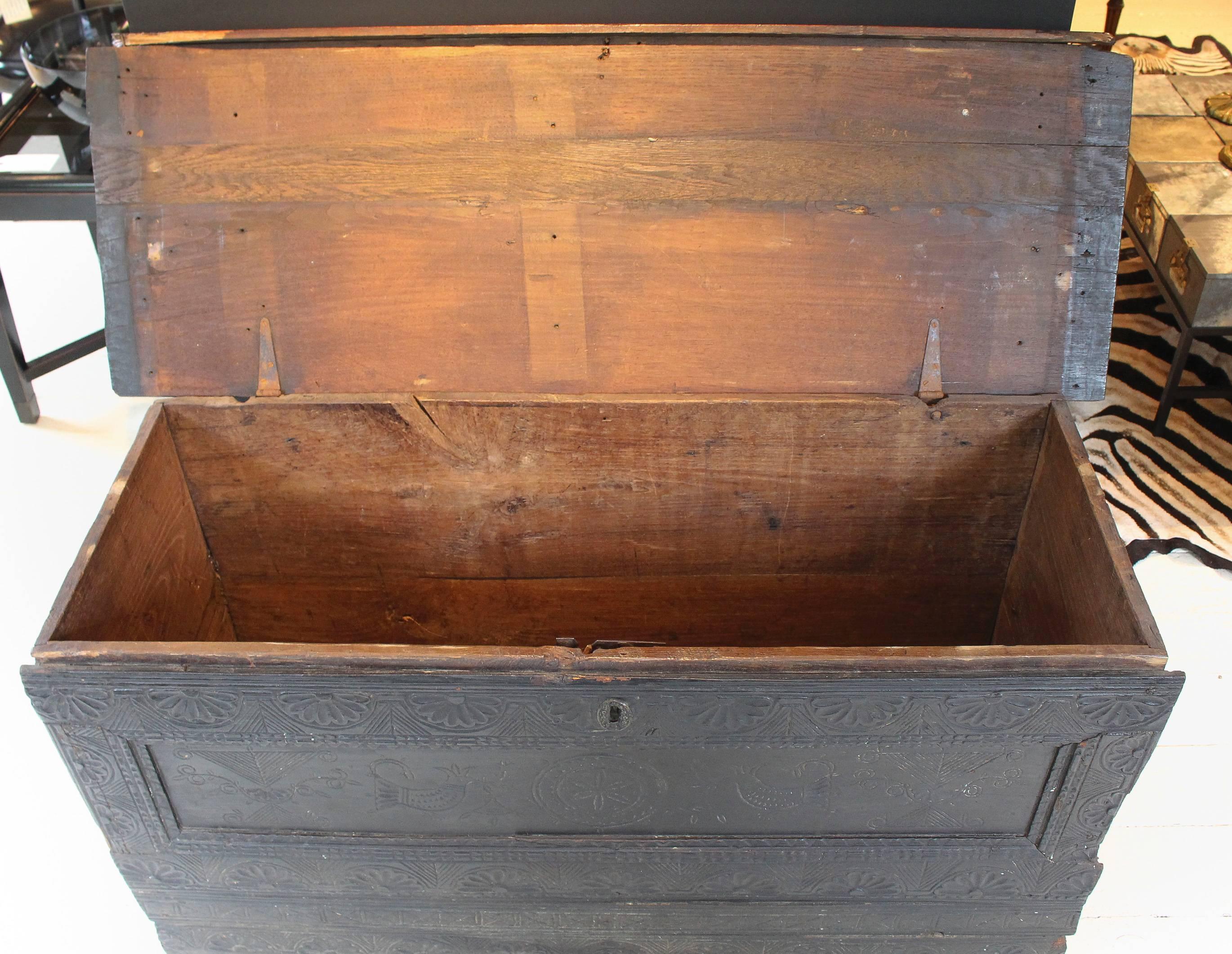 18th Century Intricately Carved Oak Chest For Sale 2