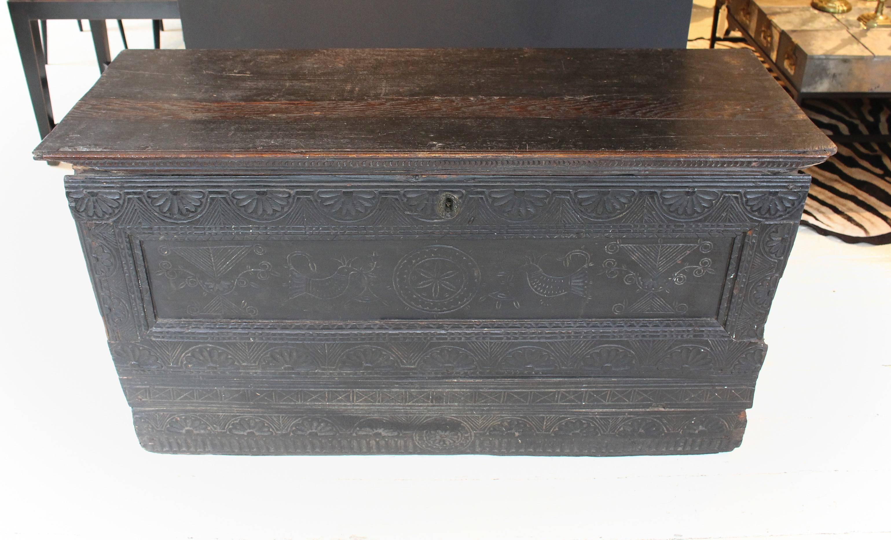 18th Century Intricately Carved Oak Chest For Sale 3