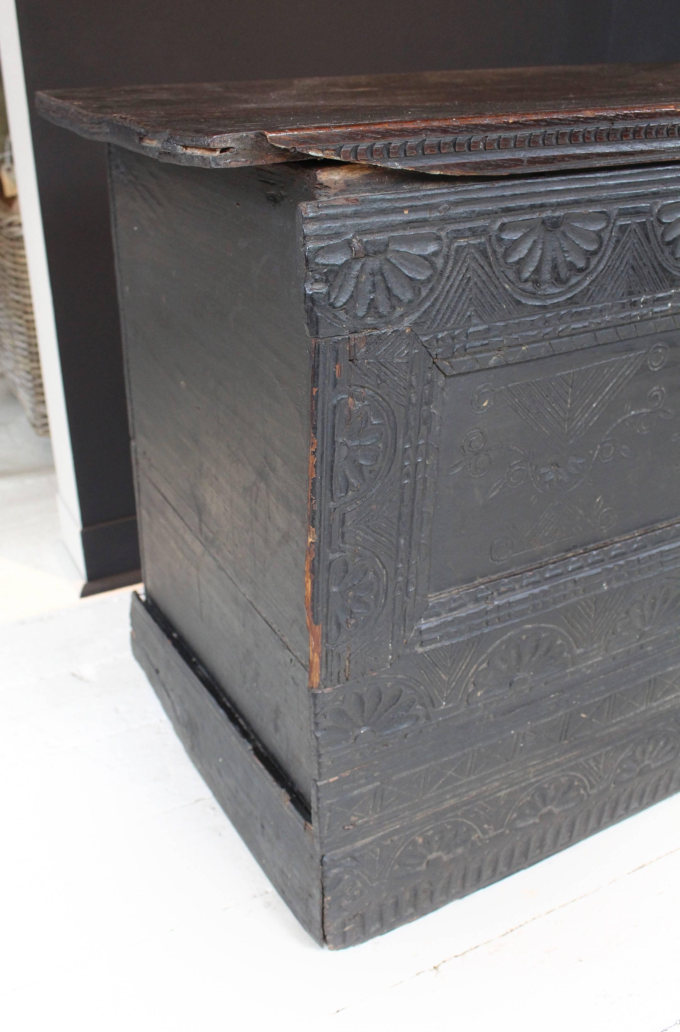 18th Century Intricately Carved Oak Chest For Sale 4