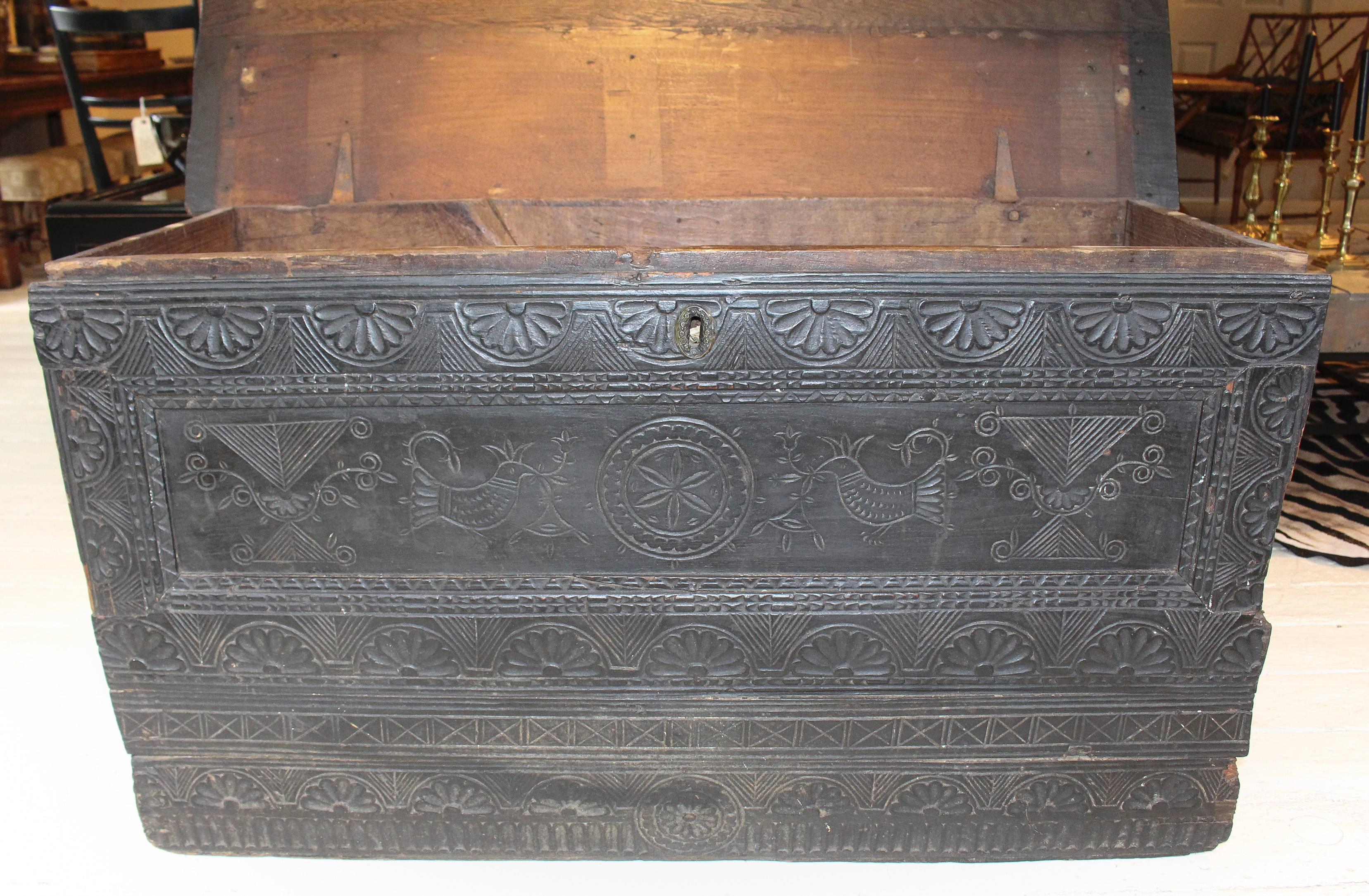 18th Century Intricately Carved Oak Chest For Sale 5