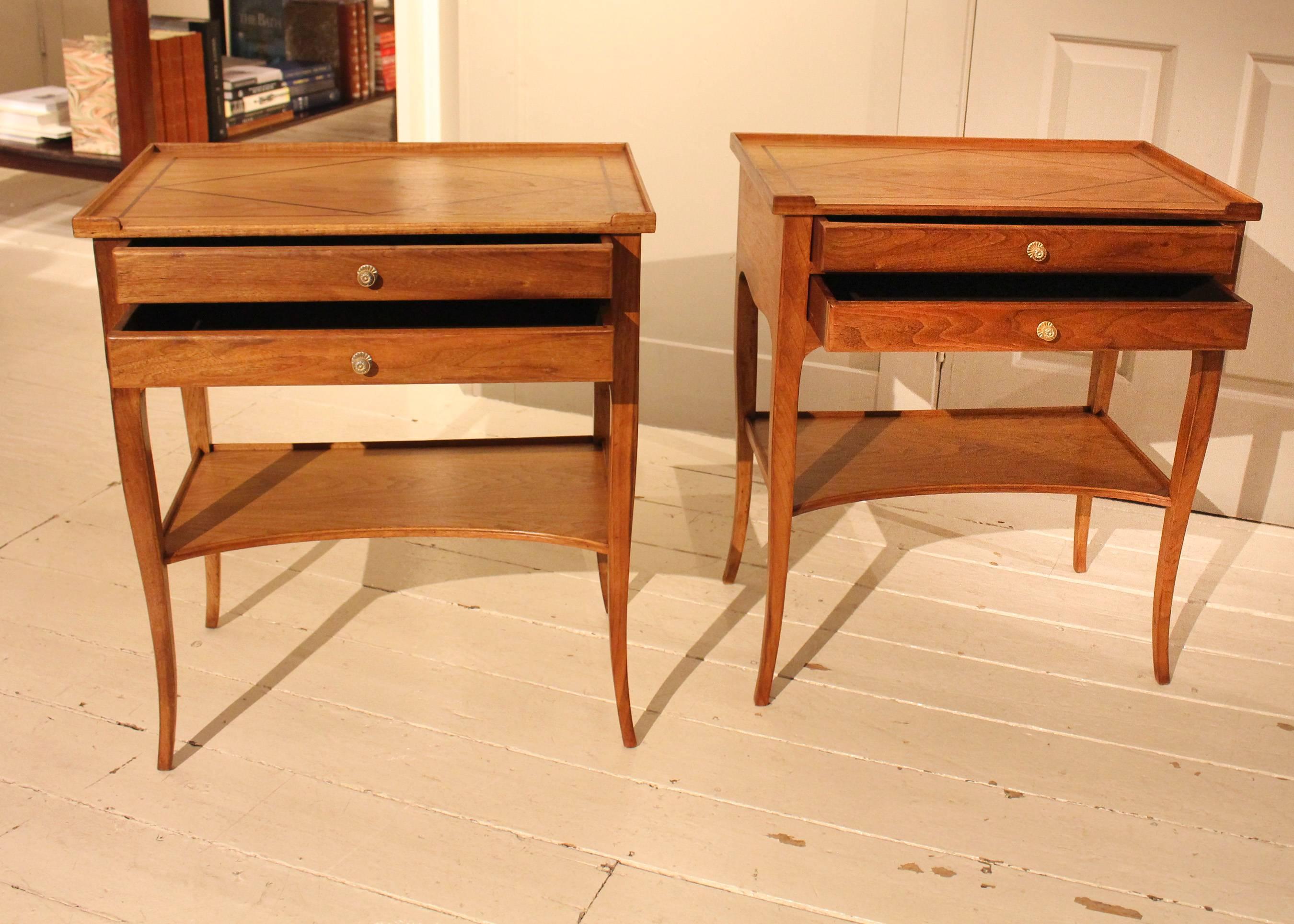 French Pair of Early 20th Century Walnut Side Tables