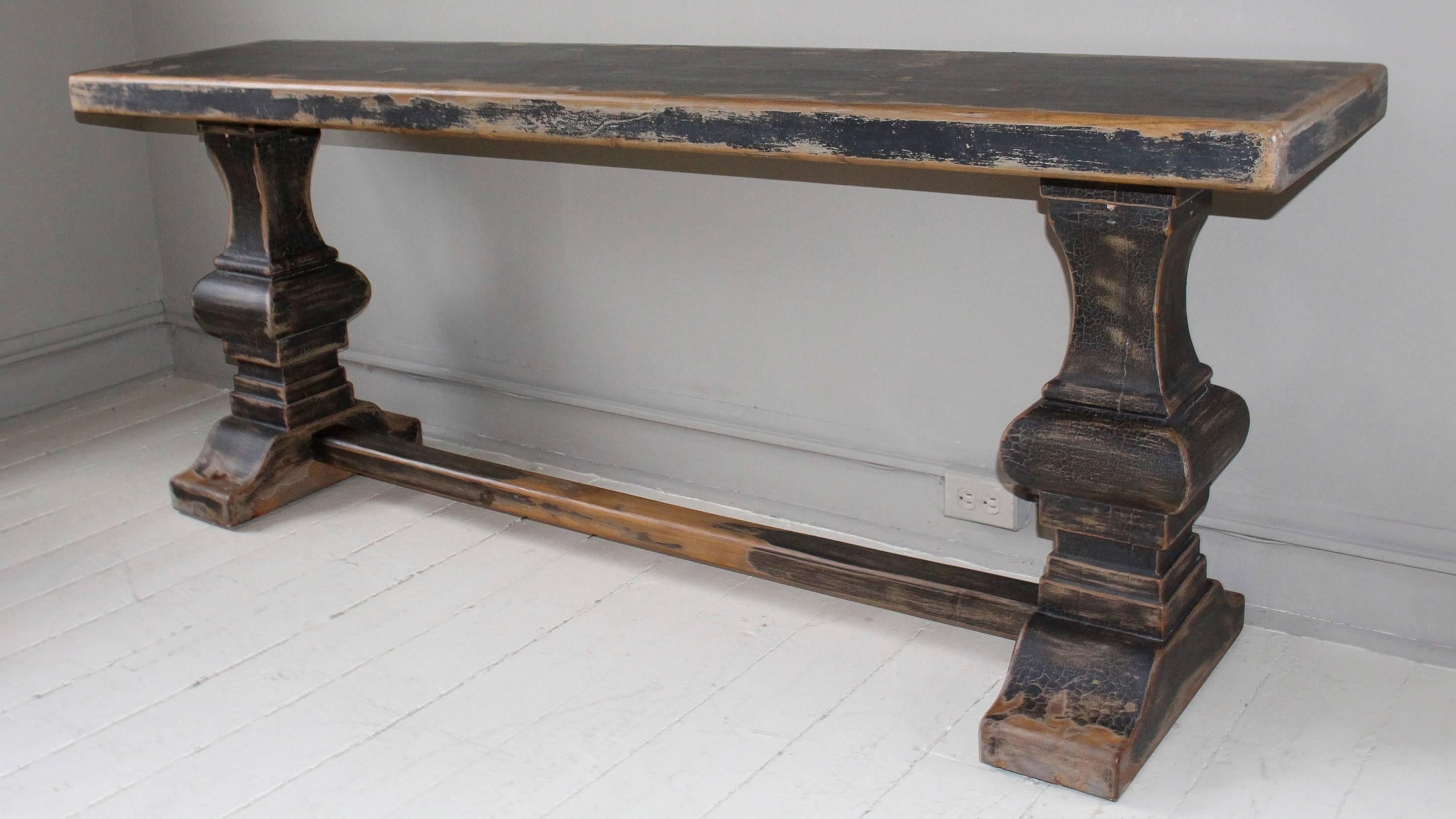 Ebonized Elmwood Trestle Console Table 1