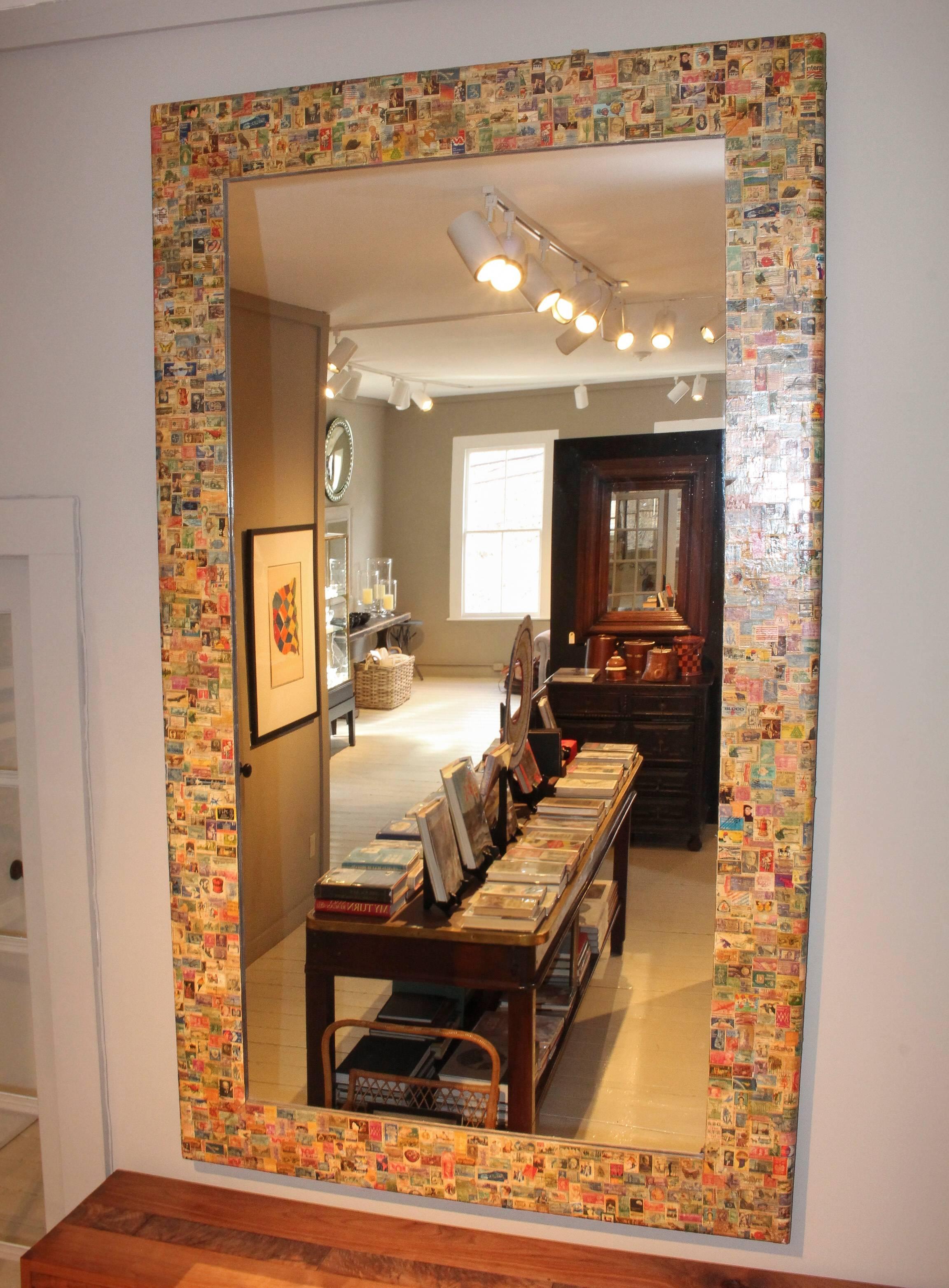 Découpage 20th Century Postage Stamp Mirror For Sale