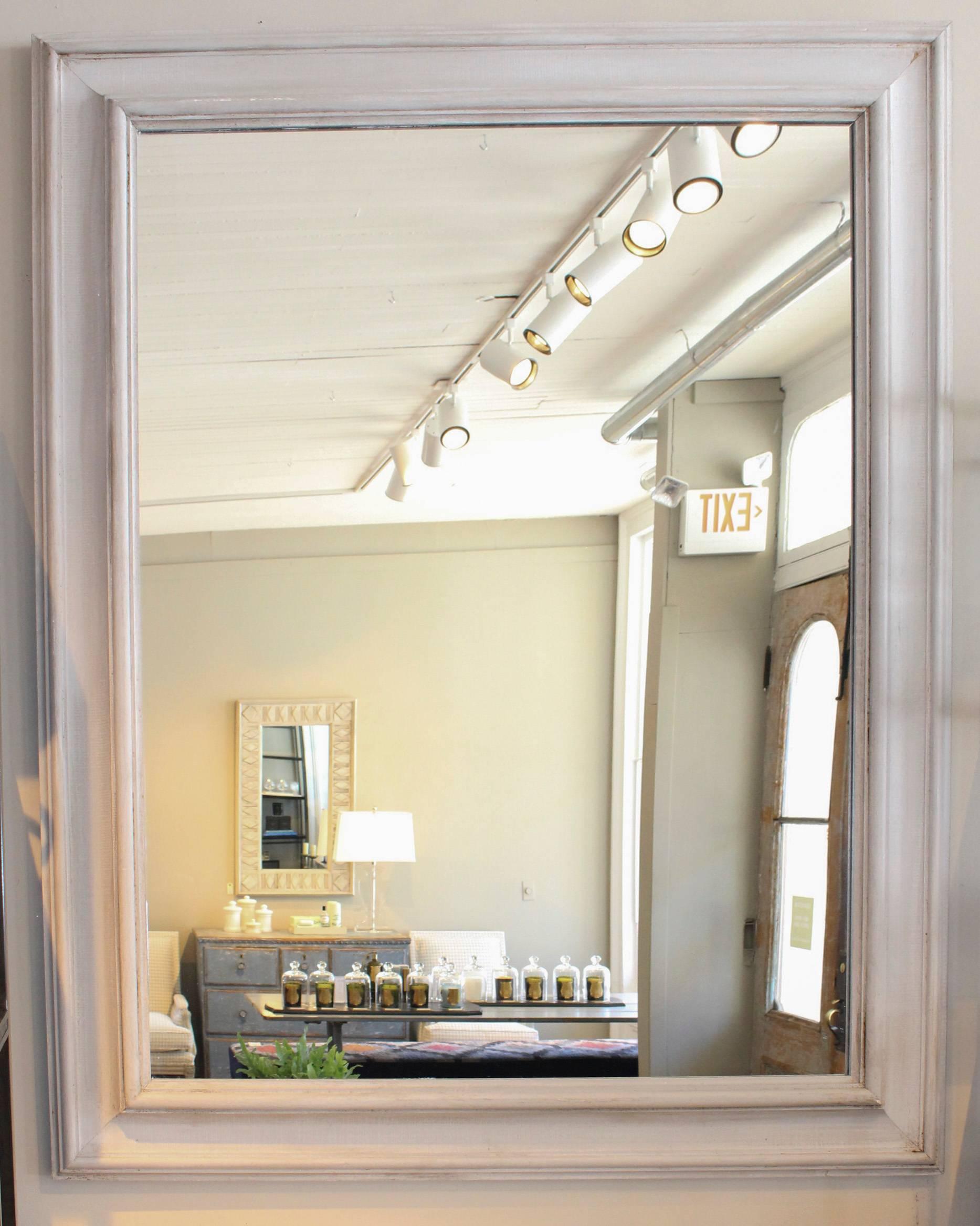 Large oyster painted 6-inch wide moulding fabricated into mirror, Italian, circa 1990s.