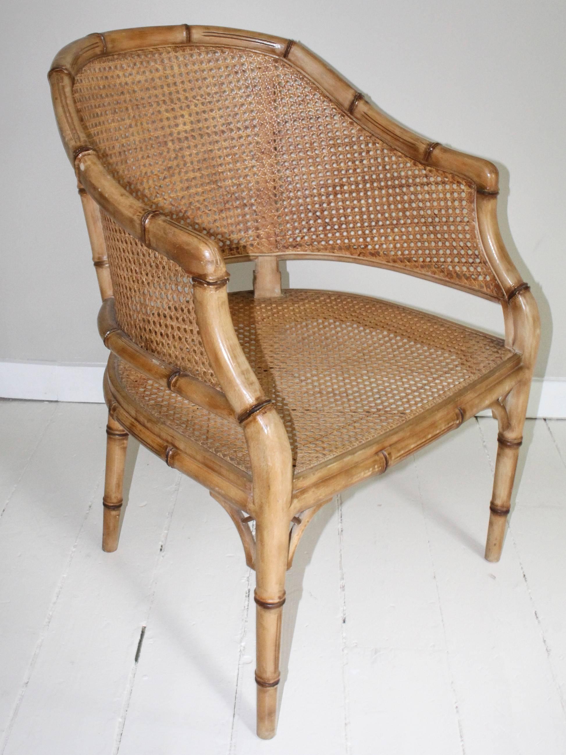 20th Century Pair of Vintage French Faux Bamboo Wood Chairs