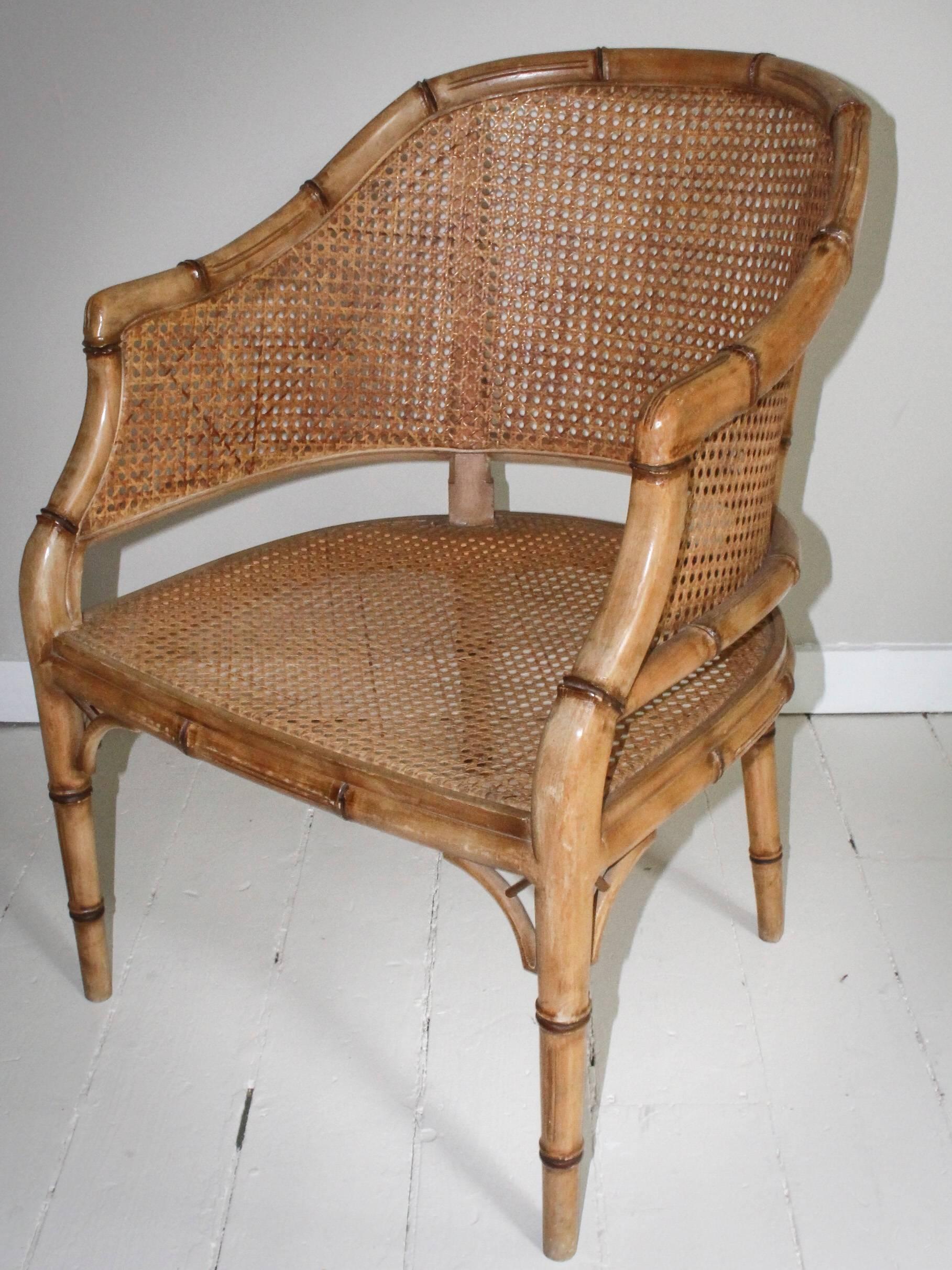 Pair of Vintage French Faux Bamboo Wood Chairs 1