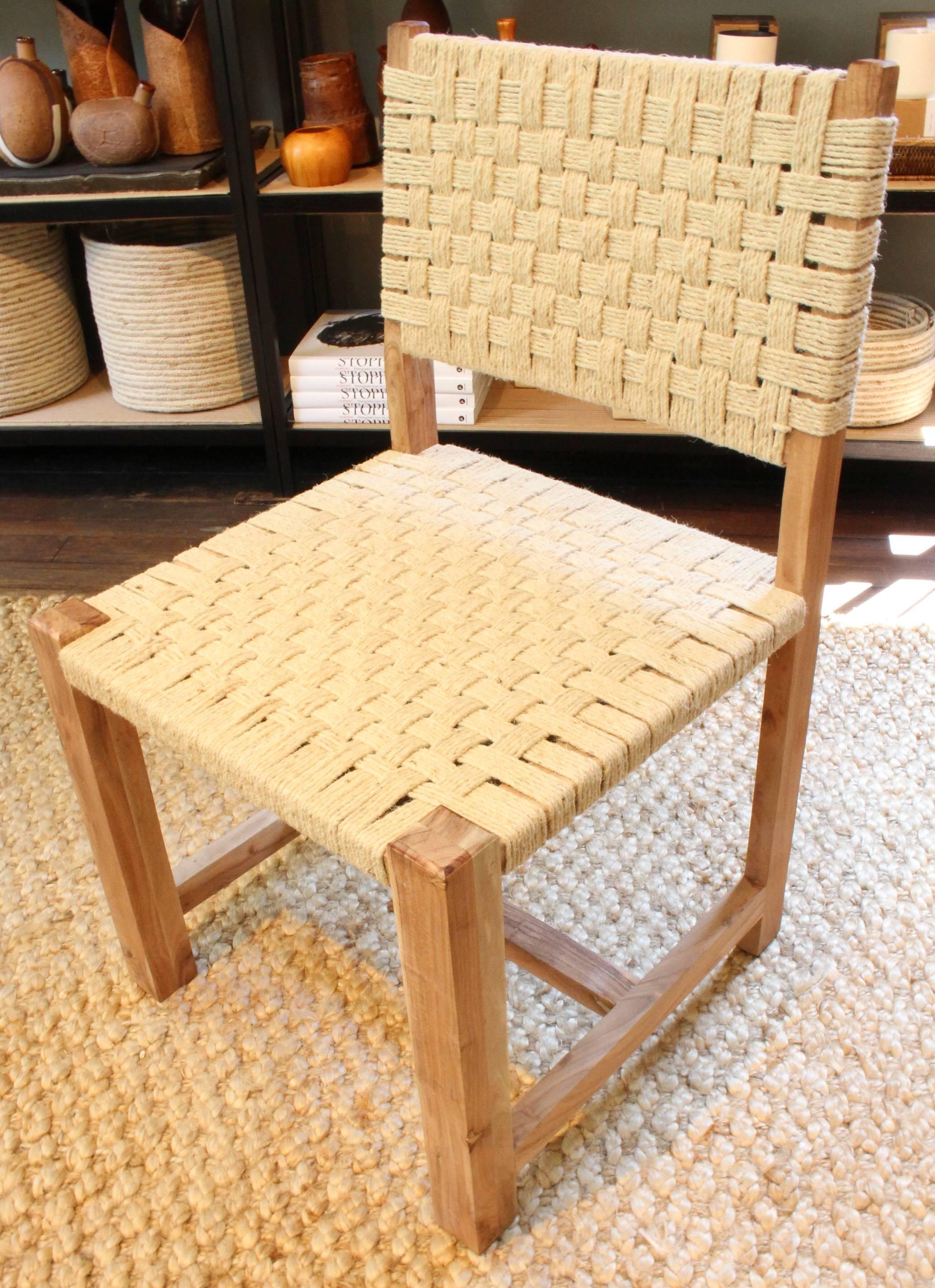 Set of eight woven rope side chairs in the style of the mid-20th century designs of Adrien & Frida Audoux-Minet for Vibo Vesoul.
