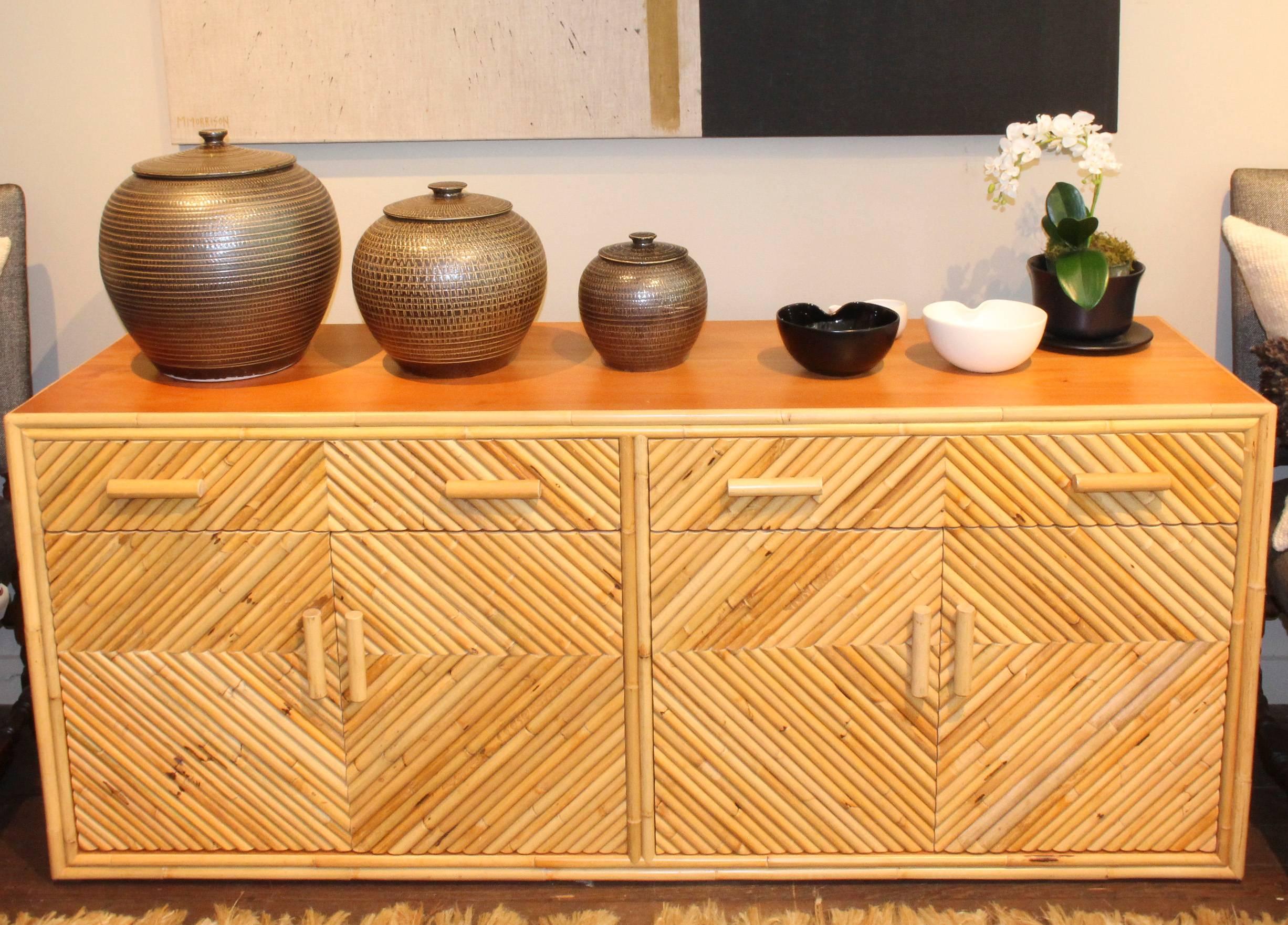 Split Bamboo Sideboard Cabinet, 20th Century For Sale 5