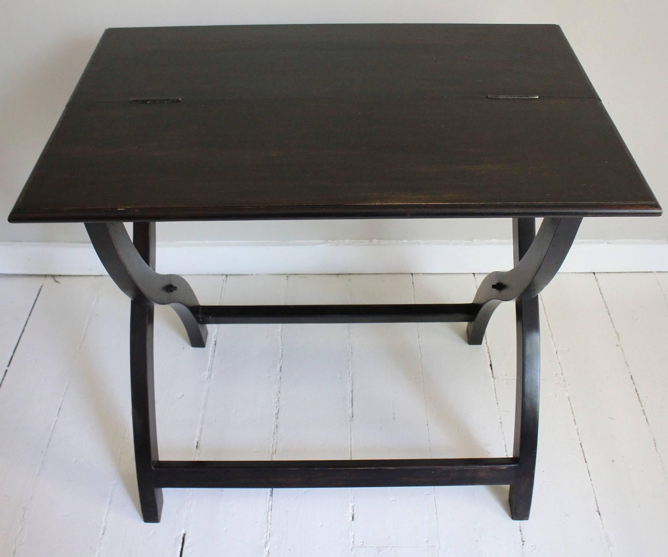Pair of Ebonized Campaign-Style Tables In Good Condition For Sale In New Preston, CT