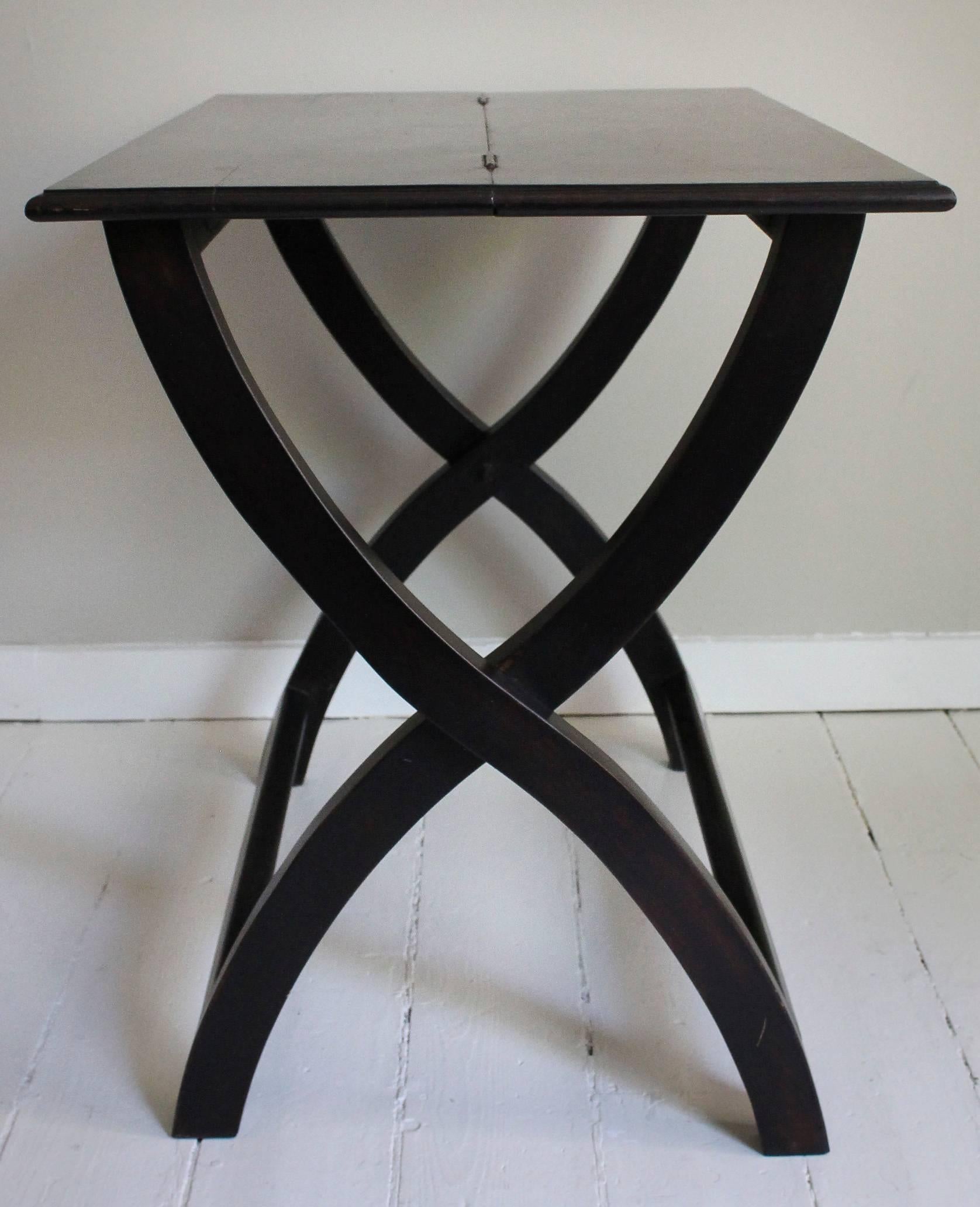 Wood Pair of Ebonized Campaign-Style Tables For Sale