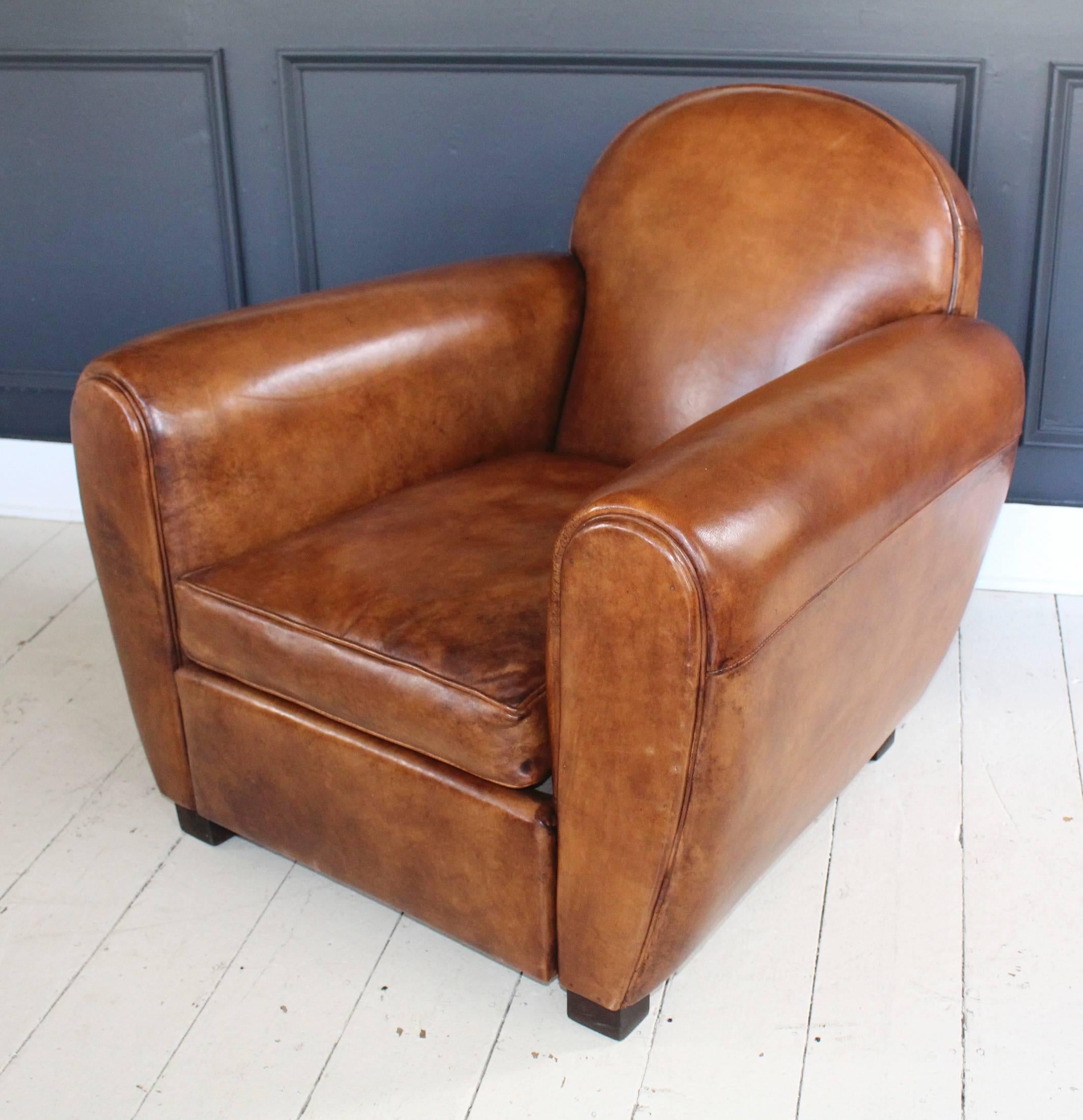 Pair of New French Leather Club Chairs with Ottoman 2