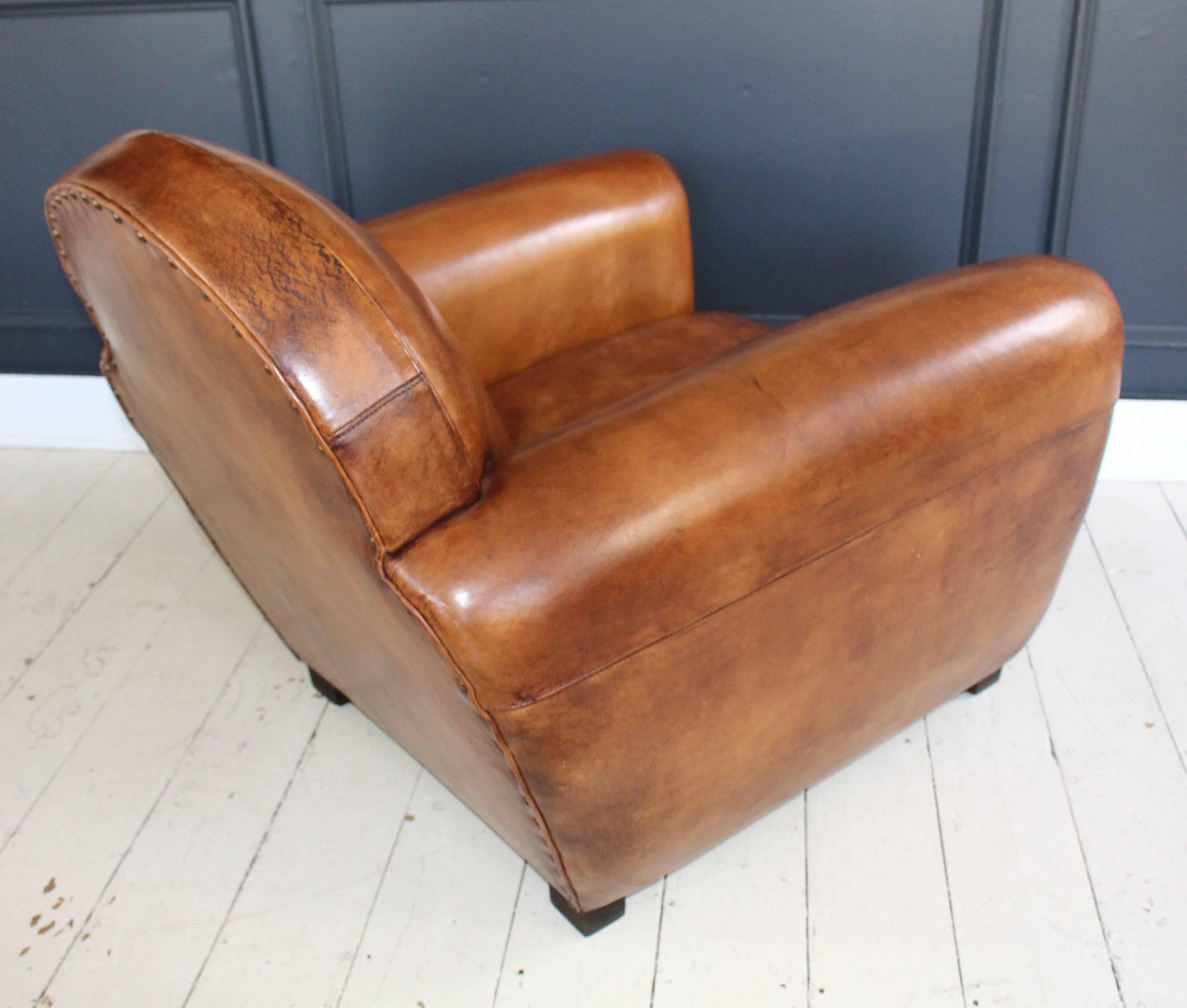 Pair of New French Leather Club Chairs with Ottoman 4