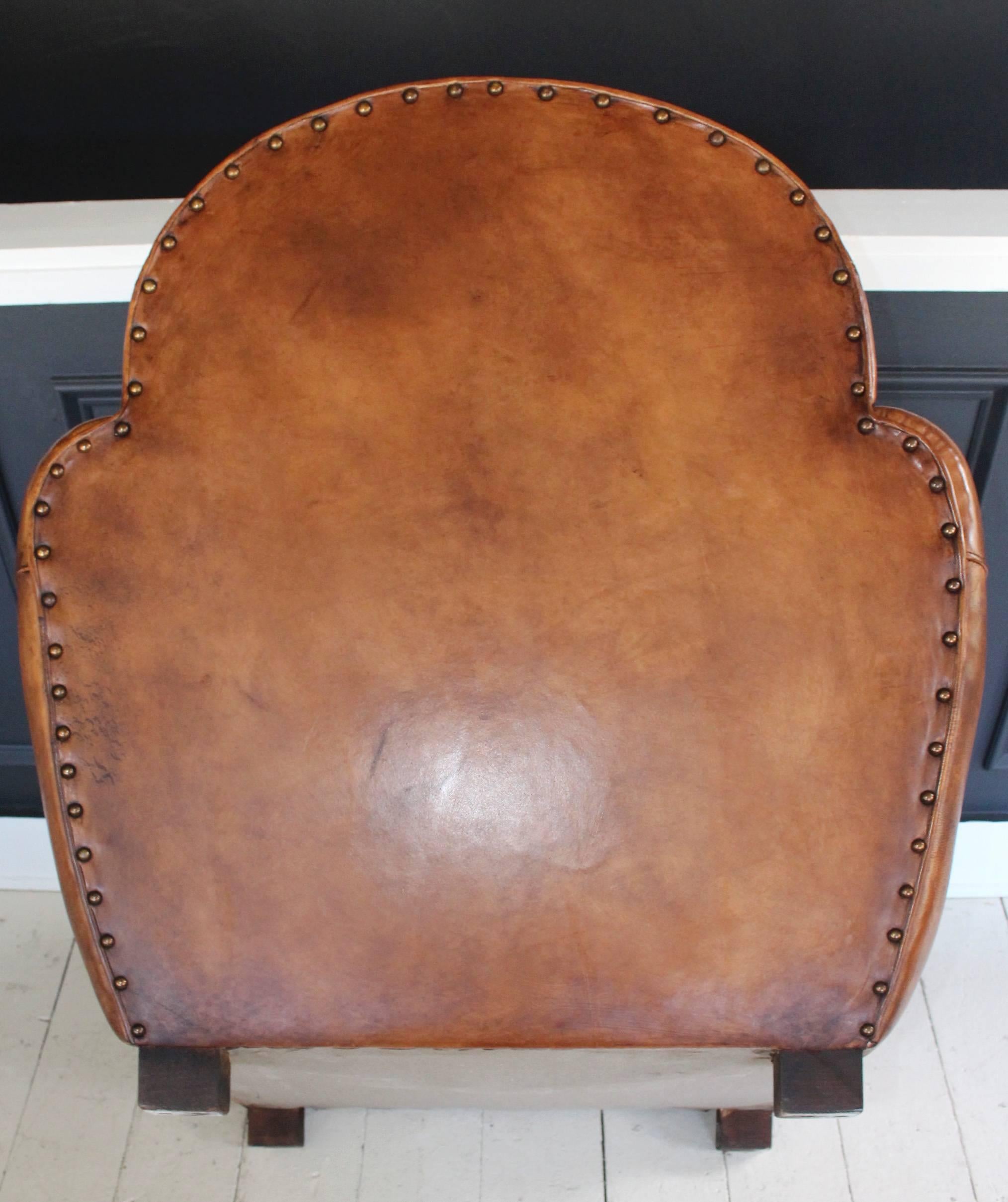 Pair of New French Leather Club Chairs with Ottoman 3