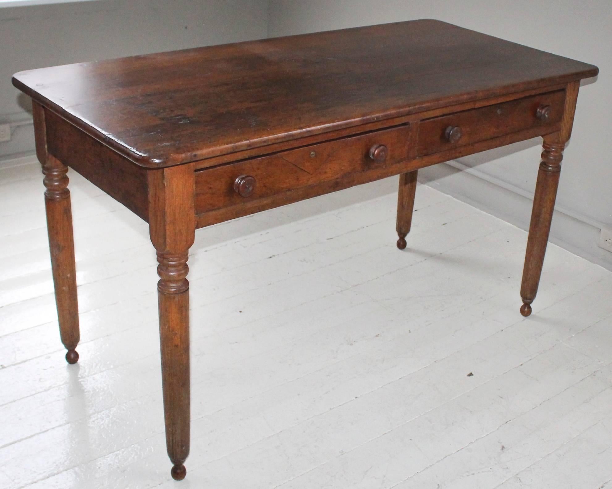 19th Century English Two-Drawer Oak Table 5