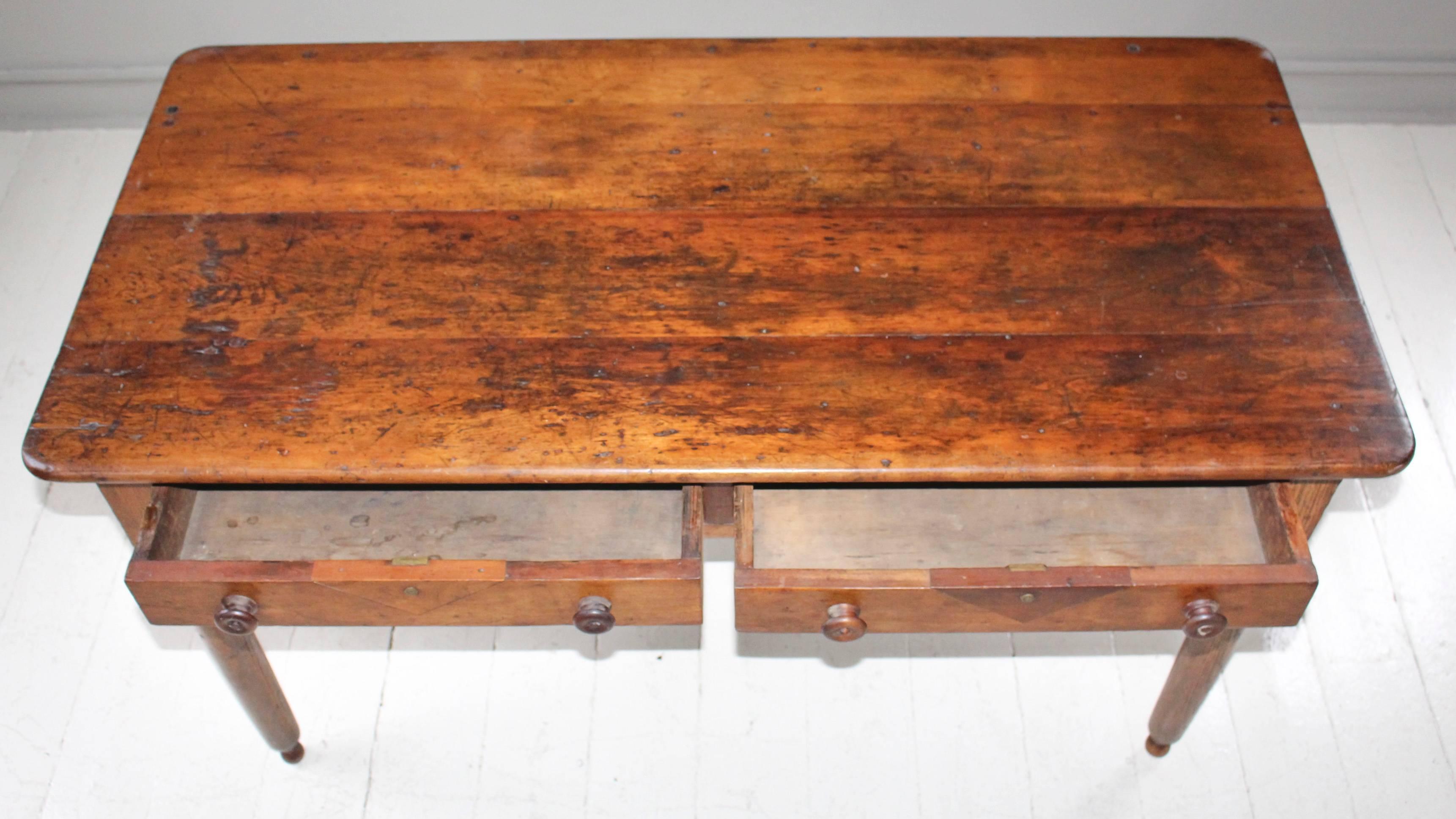 19th Century English Two-Drawer Oak Table 7