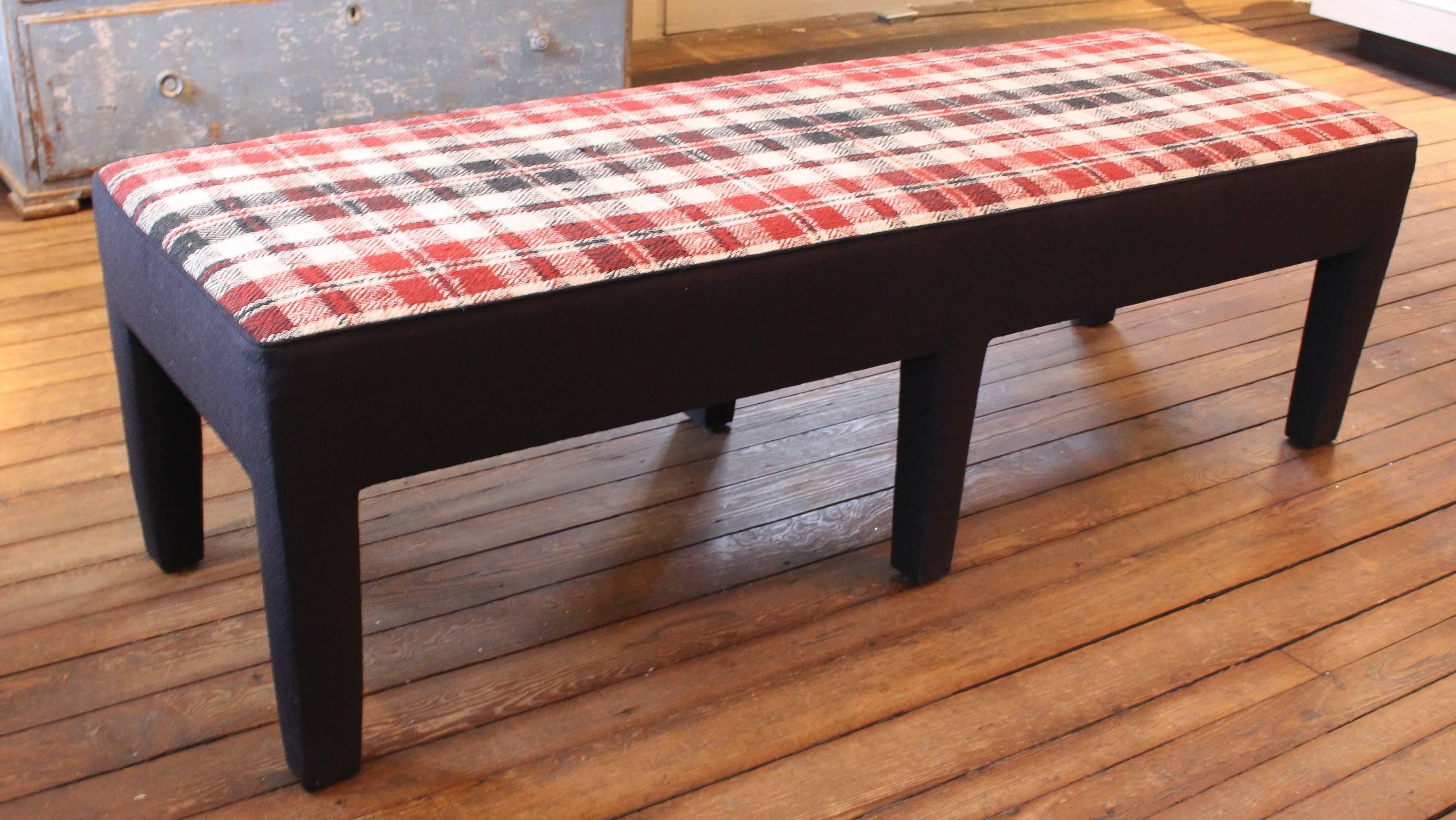 Custom Bench Upholstered in Vintage Handwoven French Linen Textile For Sale 1