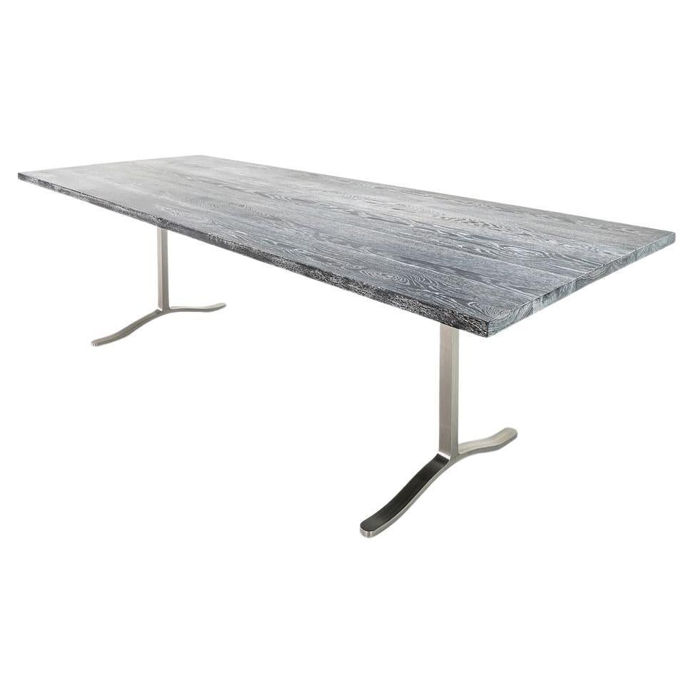 Black Cerused Oak Dining Table with Brushed Stainless Steel Frame For Sale